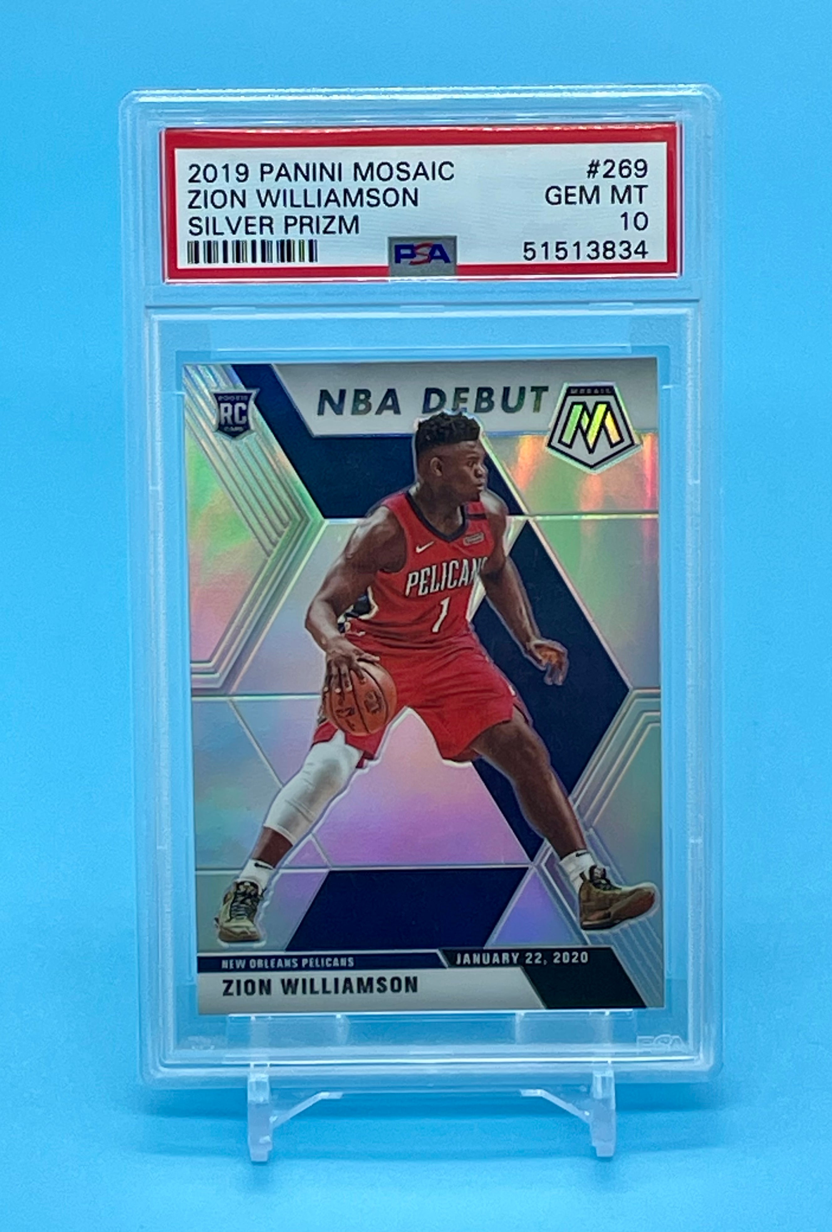 2019-20 hotsell Panini Mosaic Zion Williamson Silver Prizm NBA Debut #269 RC PSA 10