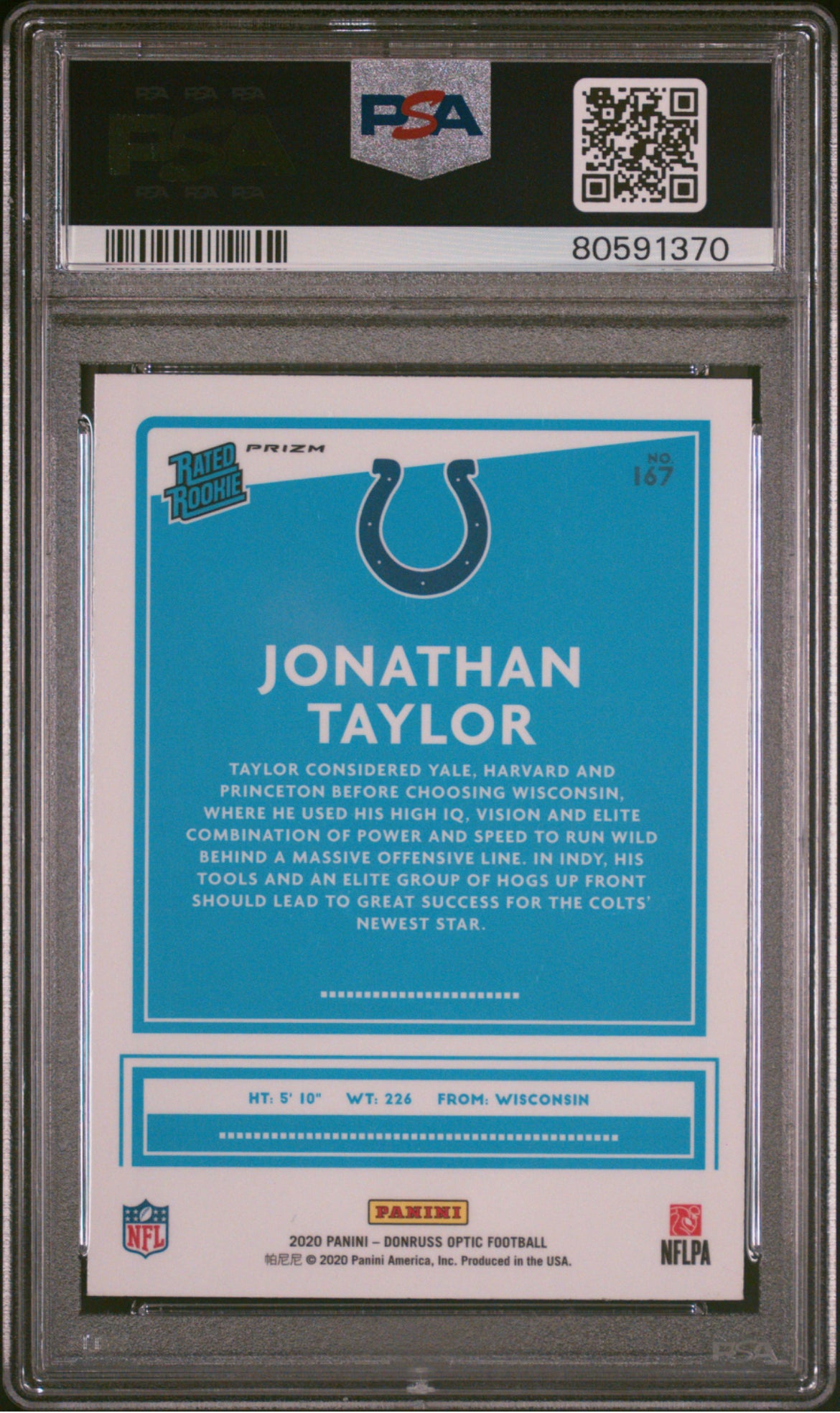 ❤️Jonathan Taylor 2020 Donruss Optic Blue Hyper Prizm Rookie Color Match PSA 10