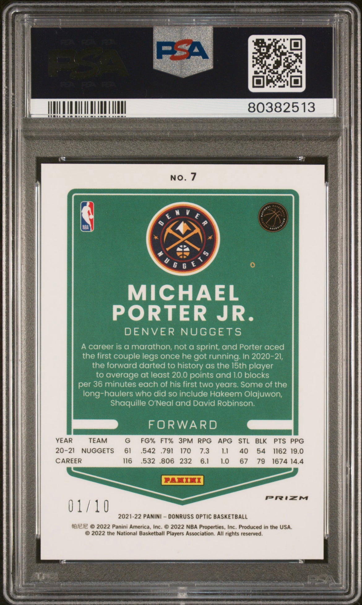 ❤️ 2021 Donruss Optic Michael Porter Jr. PSA 9 Fast Break Gold 1/10 Jersey # Serialized (1/1)