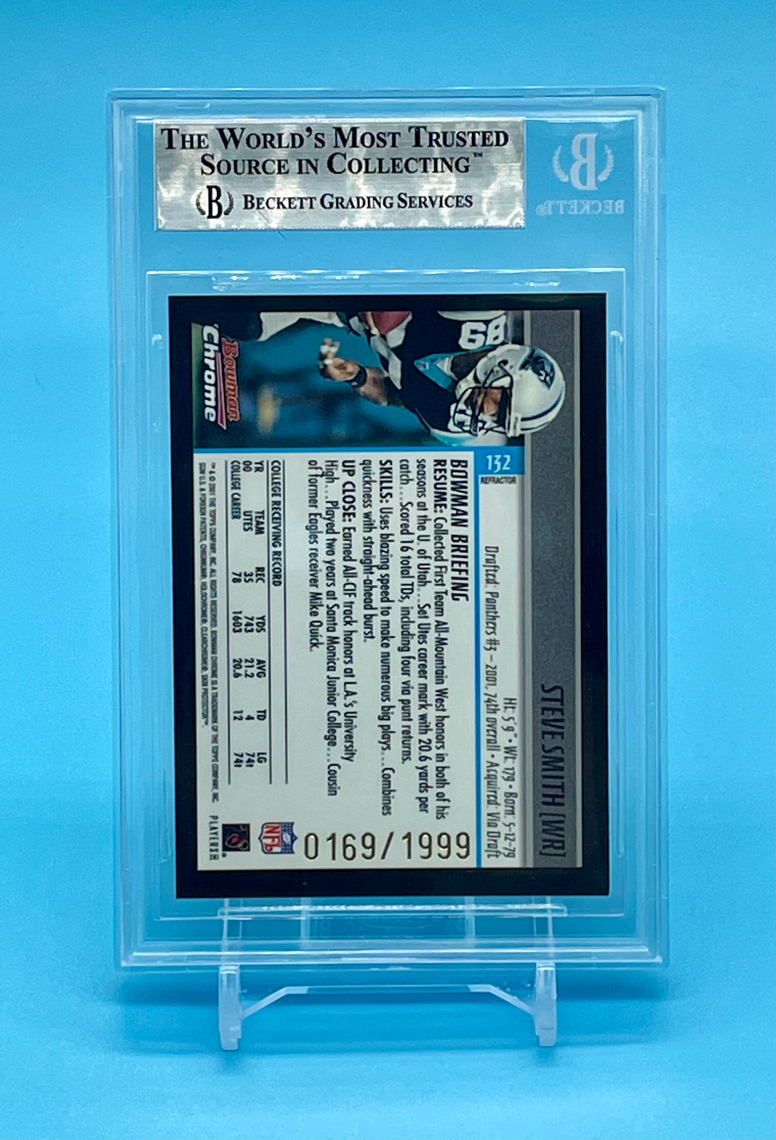 ❤️2001 Bowman Chrome Steve Smith #132 Rookie RC Refractor /1999 BGS 8.5 Panther