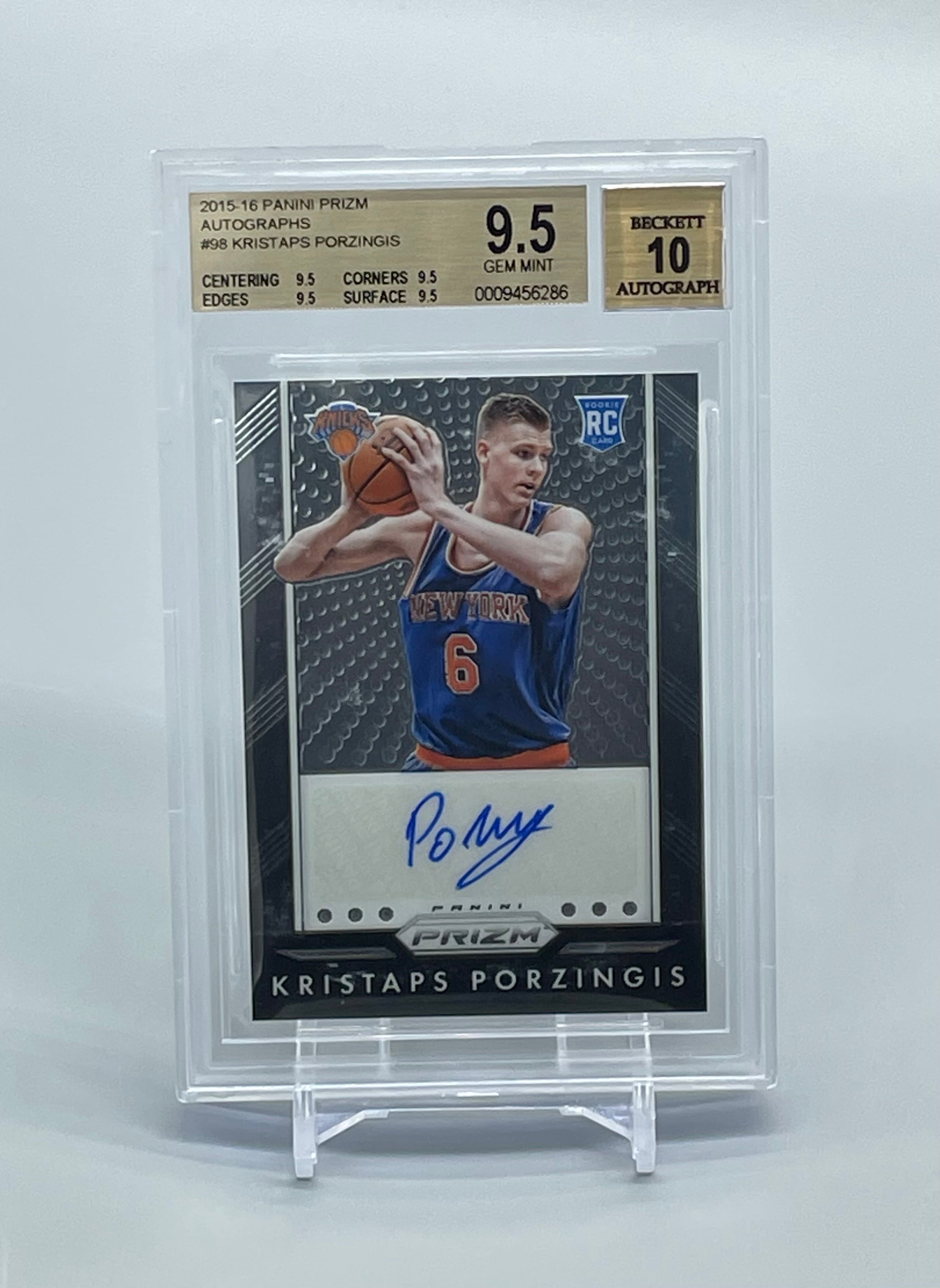 ❤️2015 Kristaps Porzingis Panini Prizm Auto Rookie #98 BGS 9.5 Auto 10 Boston