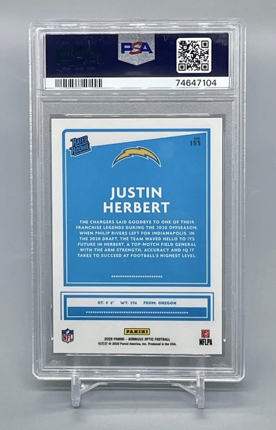 ❤️Justin Herbert 2020 Panini Donruss optic #153 Chargers Rated Rookie RC PSA 9