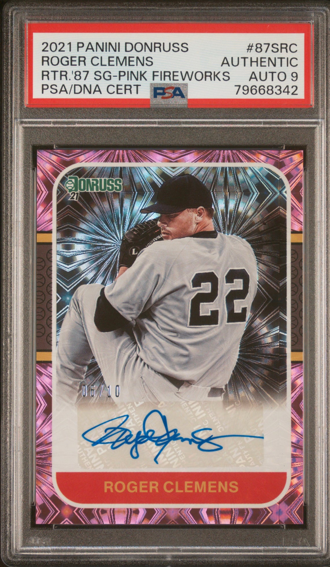 ❤️2021 Donruss RTR ‘87 Sig Pink Fireworks Auto ROGER CLEMENS 6/10 Psa 9 Pop 1