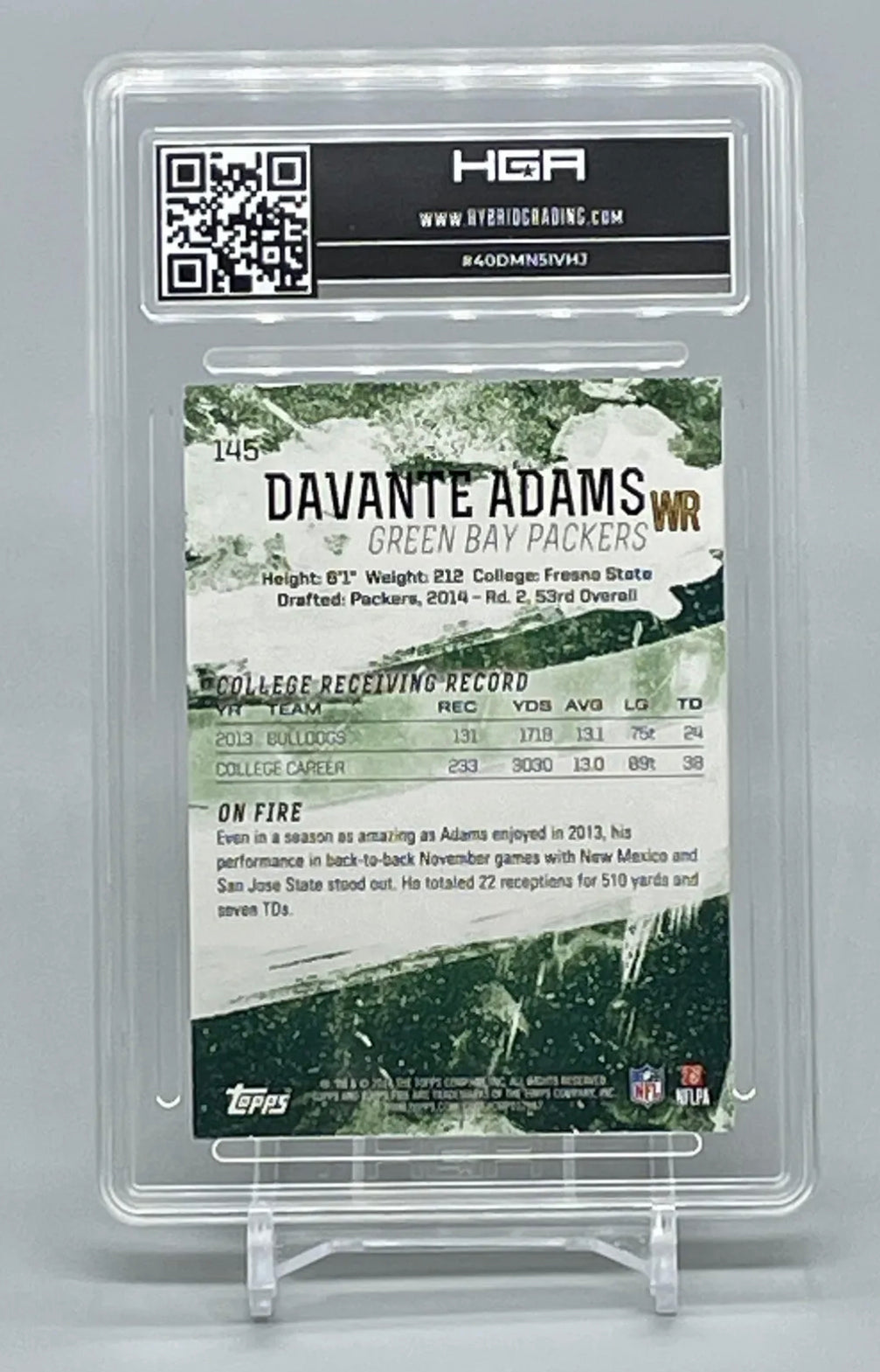 ❤️2014 Topps Fire Football  Green Foil Rookie RC #145 Davante Adams HGA 9