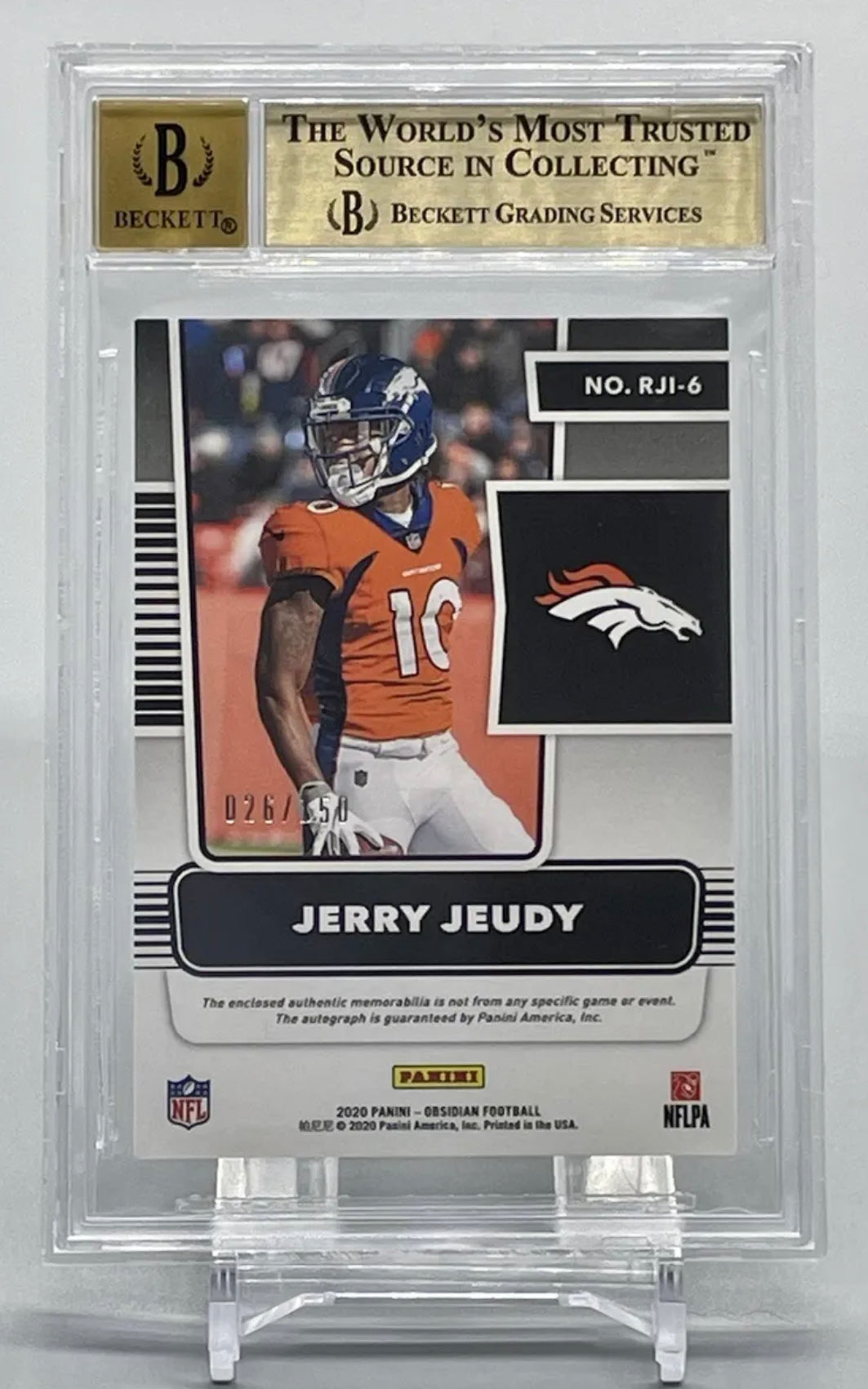 ❤️2020 Obsidian Jerry Jeudy 6 Rookie RC Jersey Ink /150 RC BGS 9.5 MINT AUTO 10