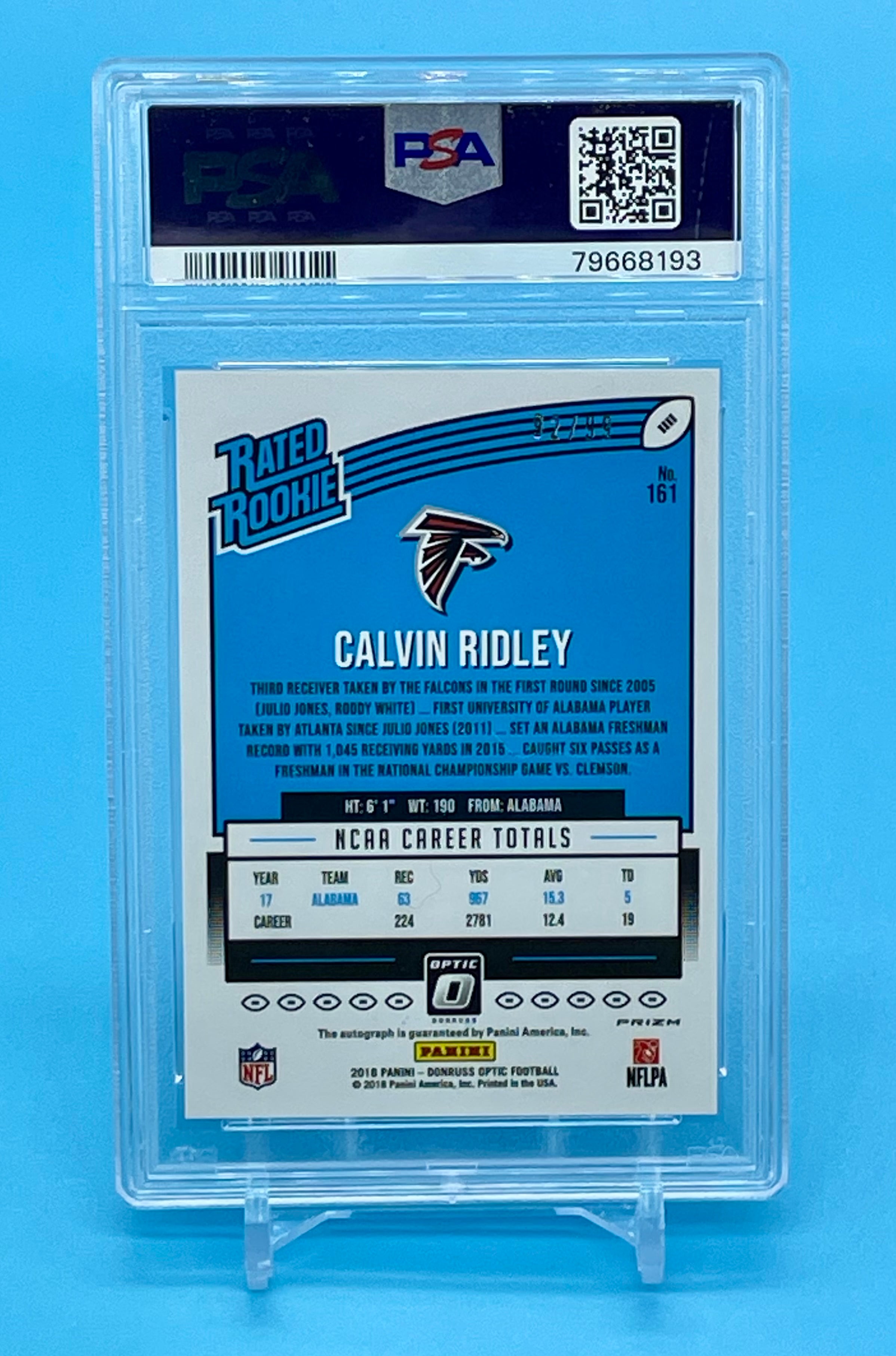 ❤️2018 Donruss Optic Auto 10 Rated Rookie Holo /99 Calvin Ridley #161 Psa 9 Jaguars RC Pop 2