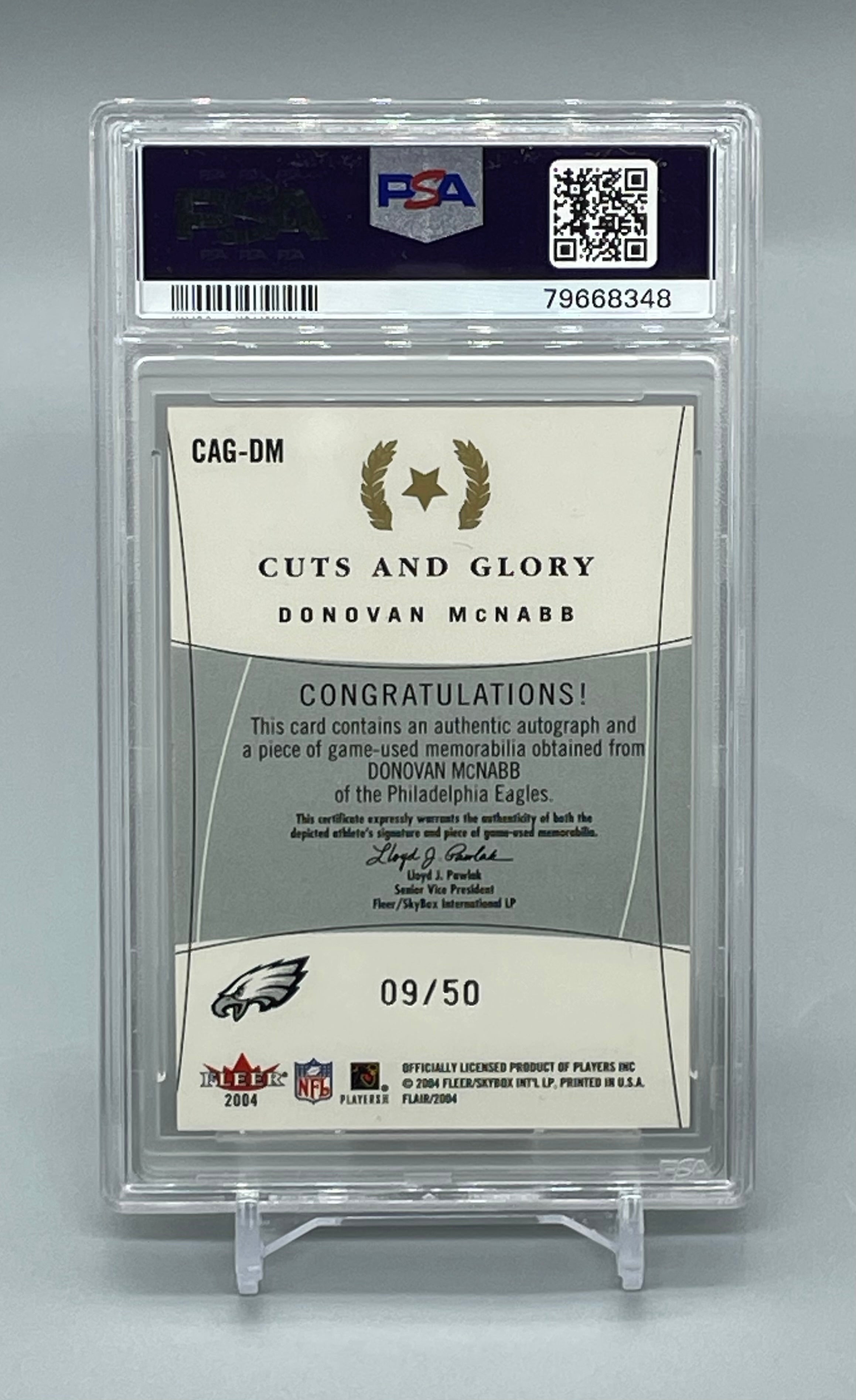 ❤️2004 Flair Cuts and Glory DONOVAN MCNABB  PSA 10 AUTO GAME USED JERSEY /50 Pop 1 Super Bowl Year!