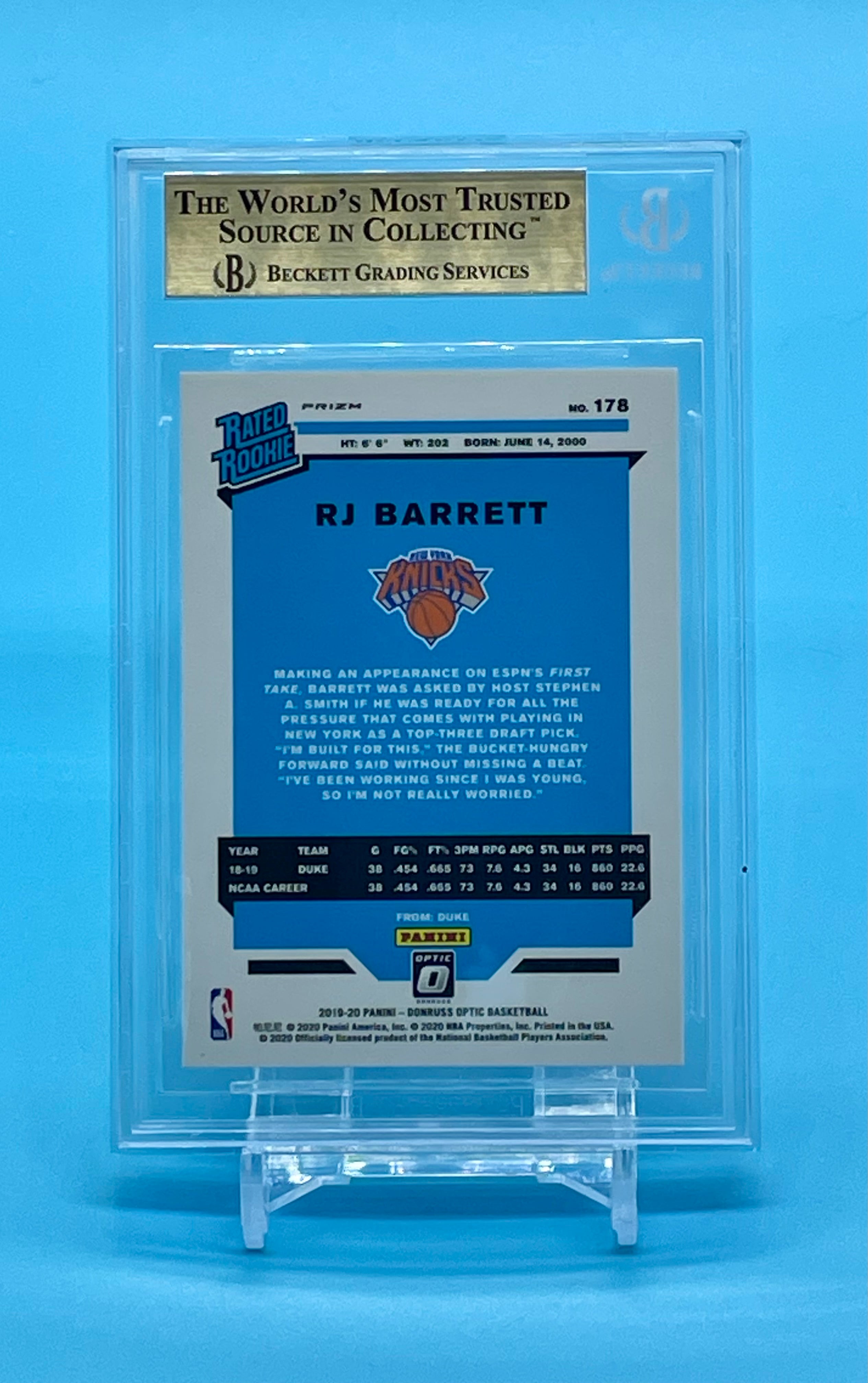 ❤️2019 Donruss Optic RJ Barrett #178 Rated Rookie Holo Prizm RC BGS 9.5 Gem Mint