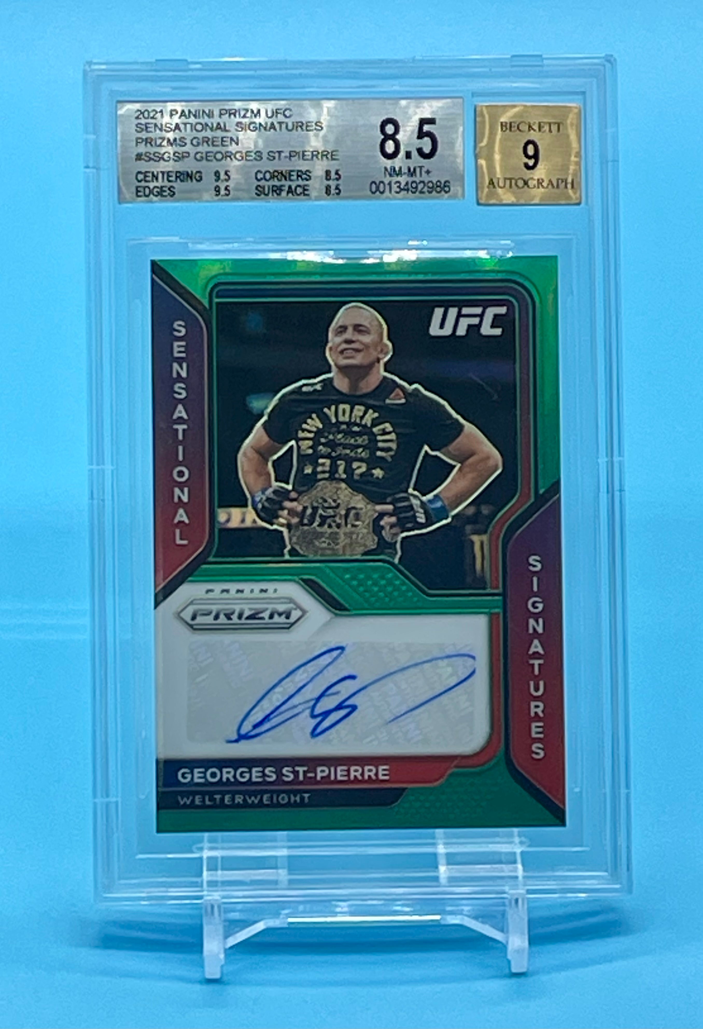 ❤️Georges St-Pierre Green Auto 2021 Prizm UFC Debut Sensational Signatures BGS 8.5 Pop 2!