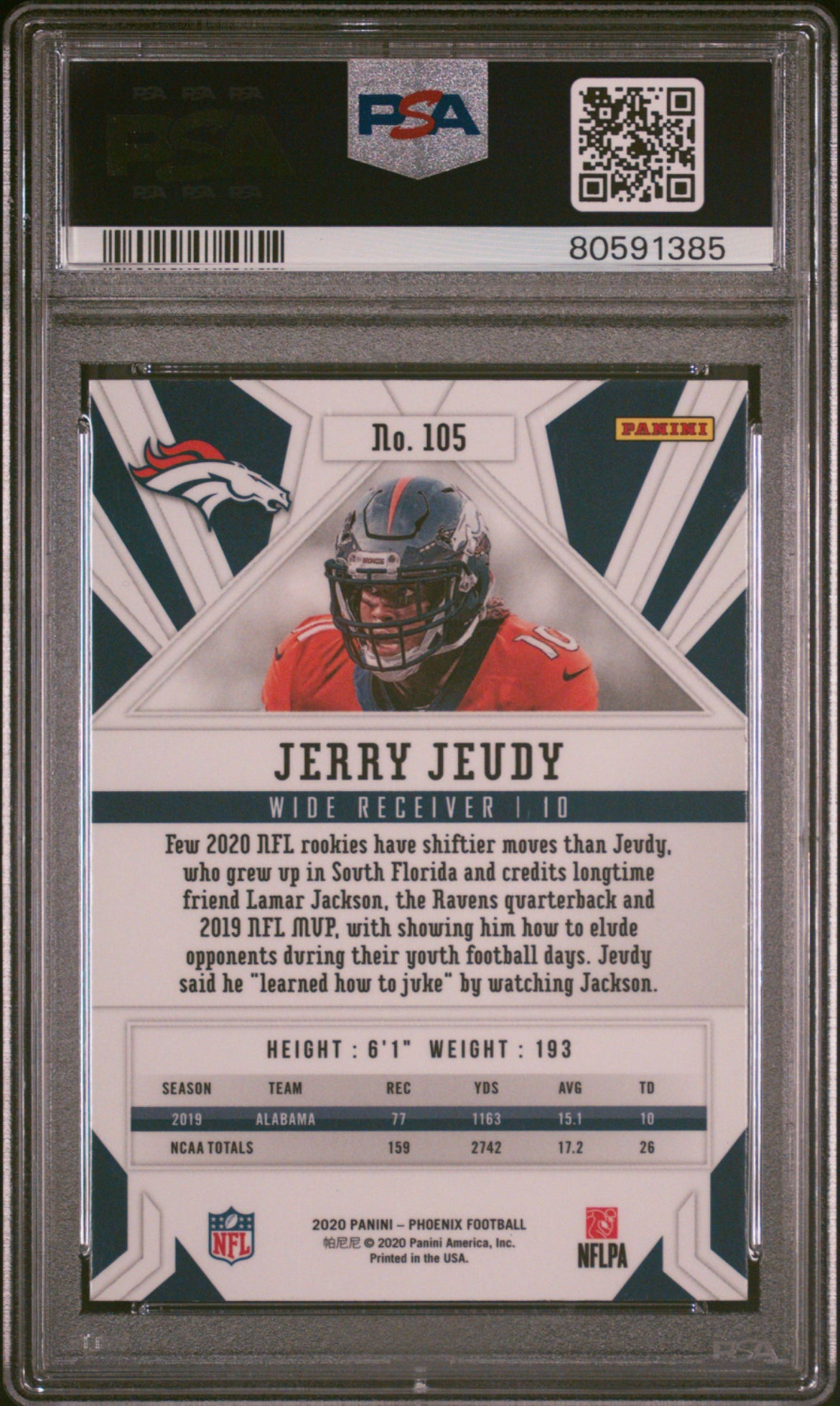 ❤️2020 Panini Phoenix Rookies Color Burst Jerry Jeudy 105 Rookie RC Pop 4 Psa 10