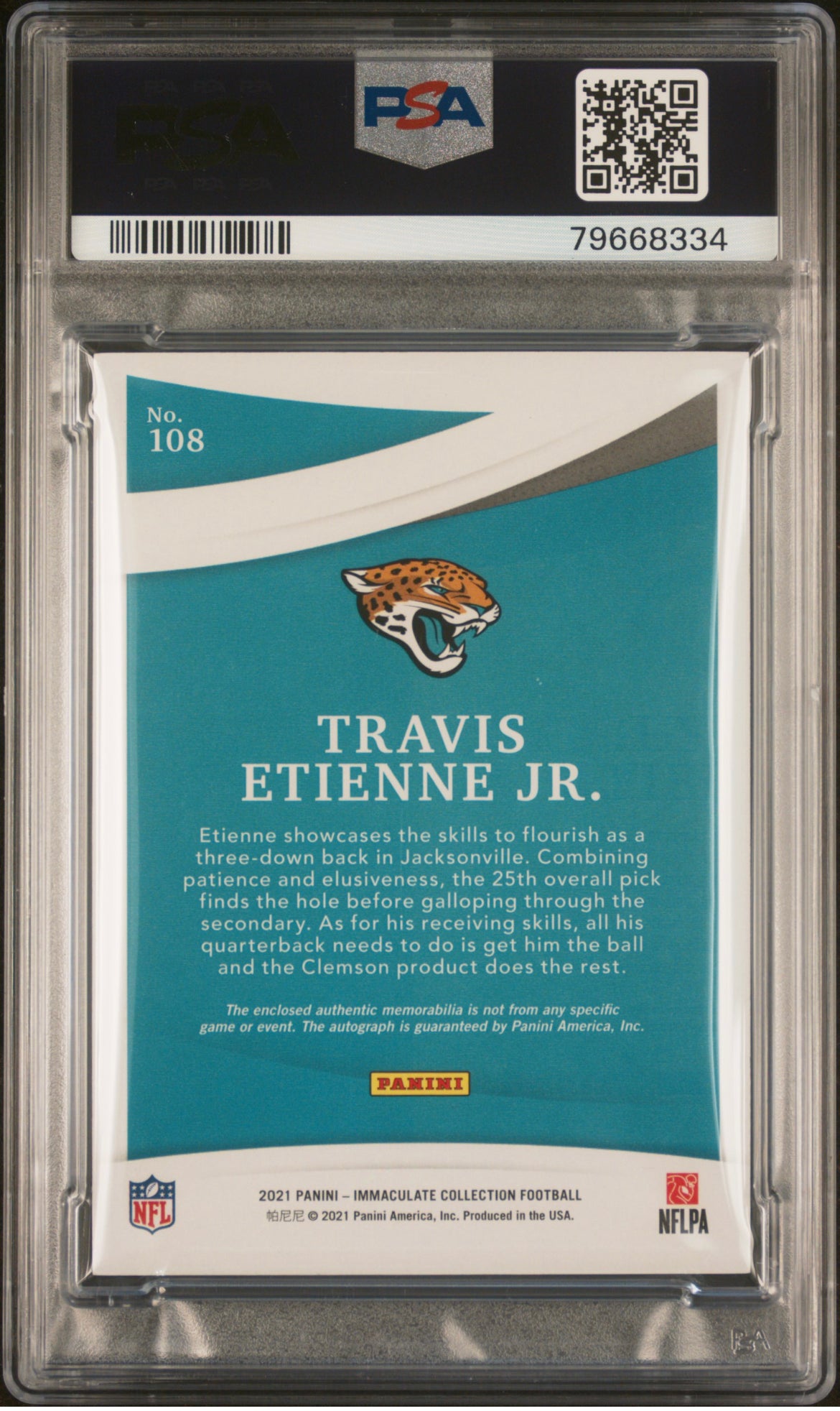 ❤️TRAVIS ETIENNE JR 2021 Panini Immaculate #108 RPA Rookie RC Psa 10 Auto /99