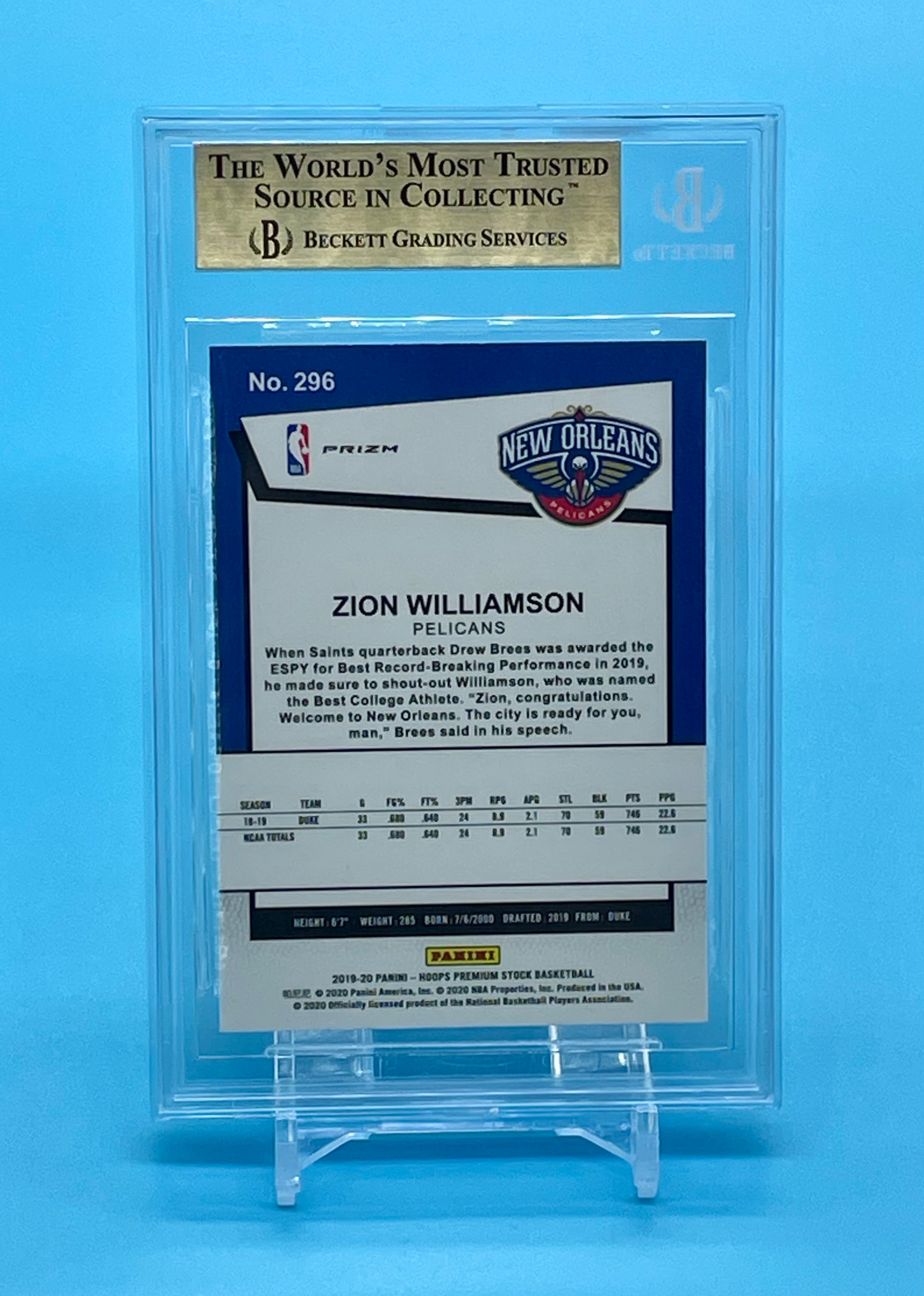 ❤️Zion Williamson Rookie RC 2019 Hoops Premium Stock Disco Purple #296 BGS 9.5