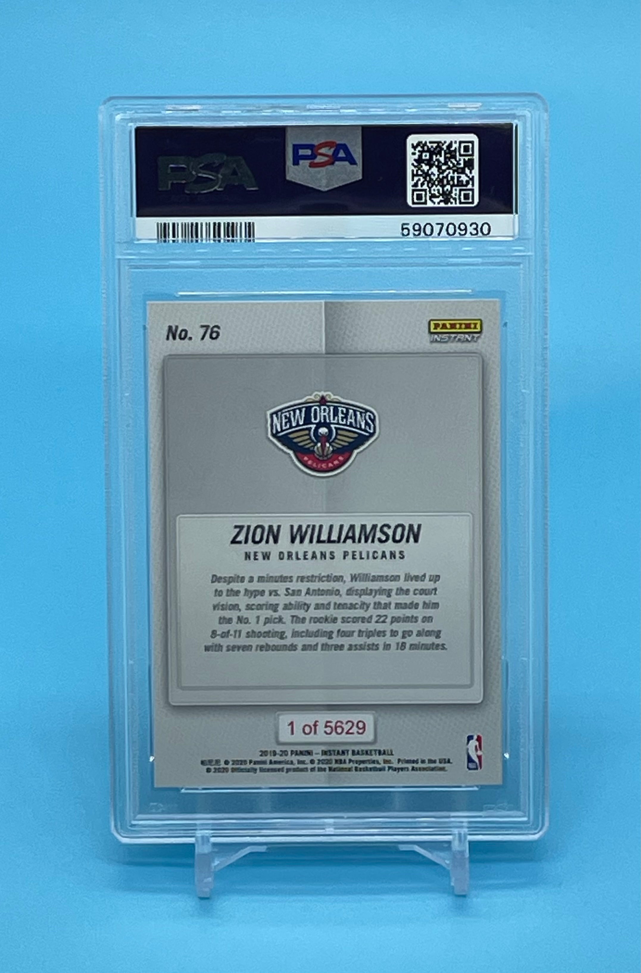 ❤️2019 Panini Instant NBA Debut Game #76 Zion Williamson RC Rookie PSA 10 Low Pop 131