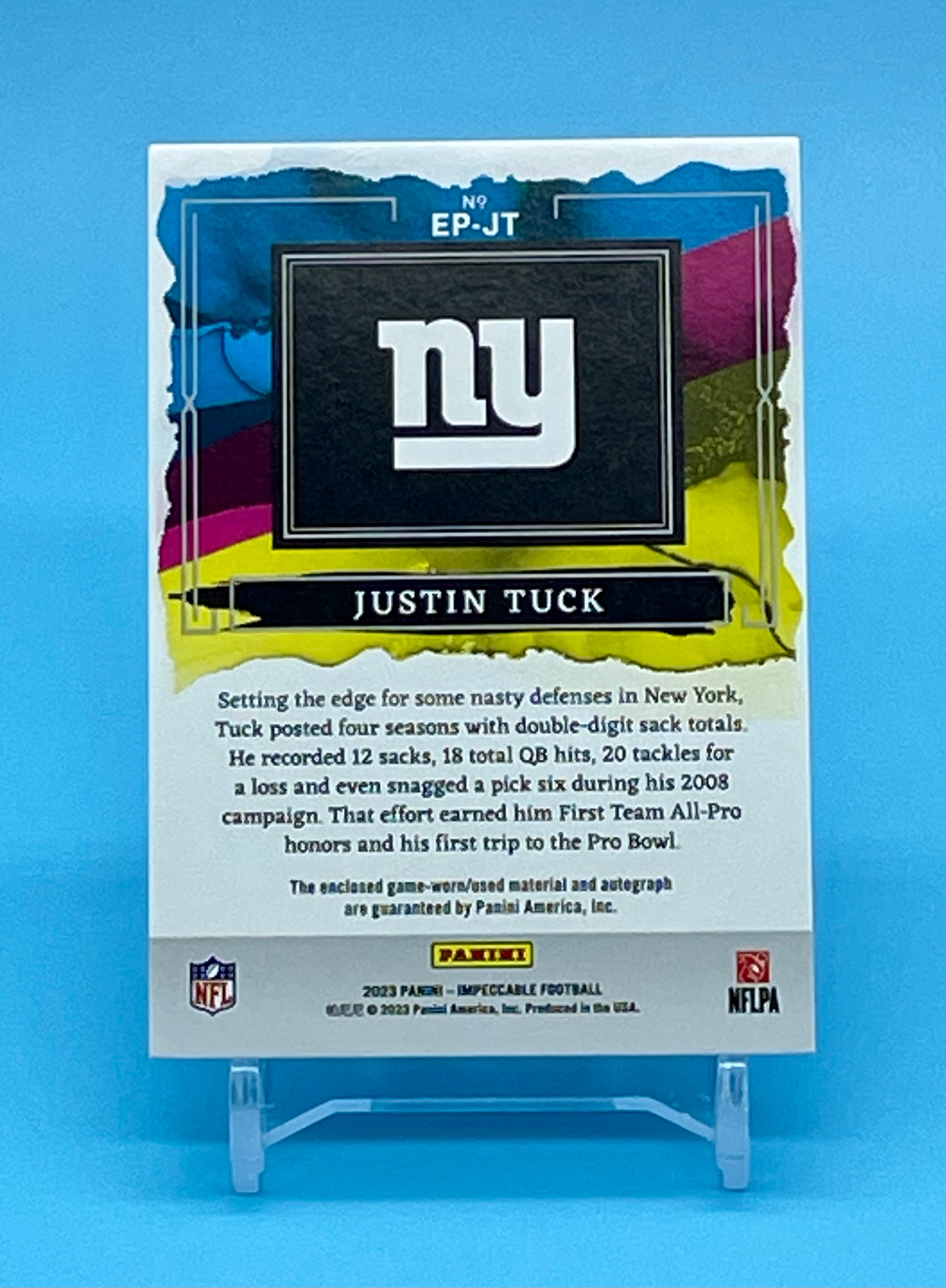 ❤️Justin Tuck RARE GAME USED PATCH Auto 2023 Impeccable Extravagance Giants /75