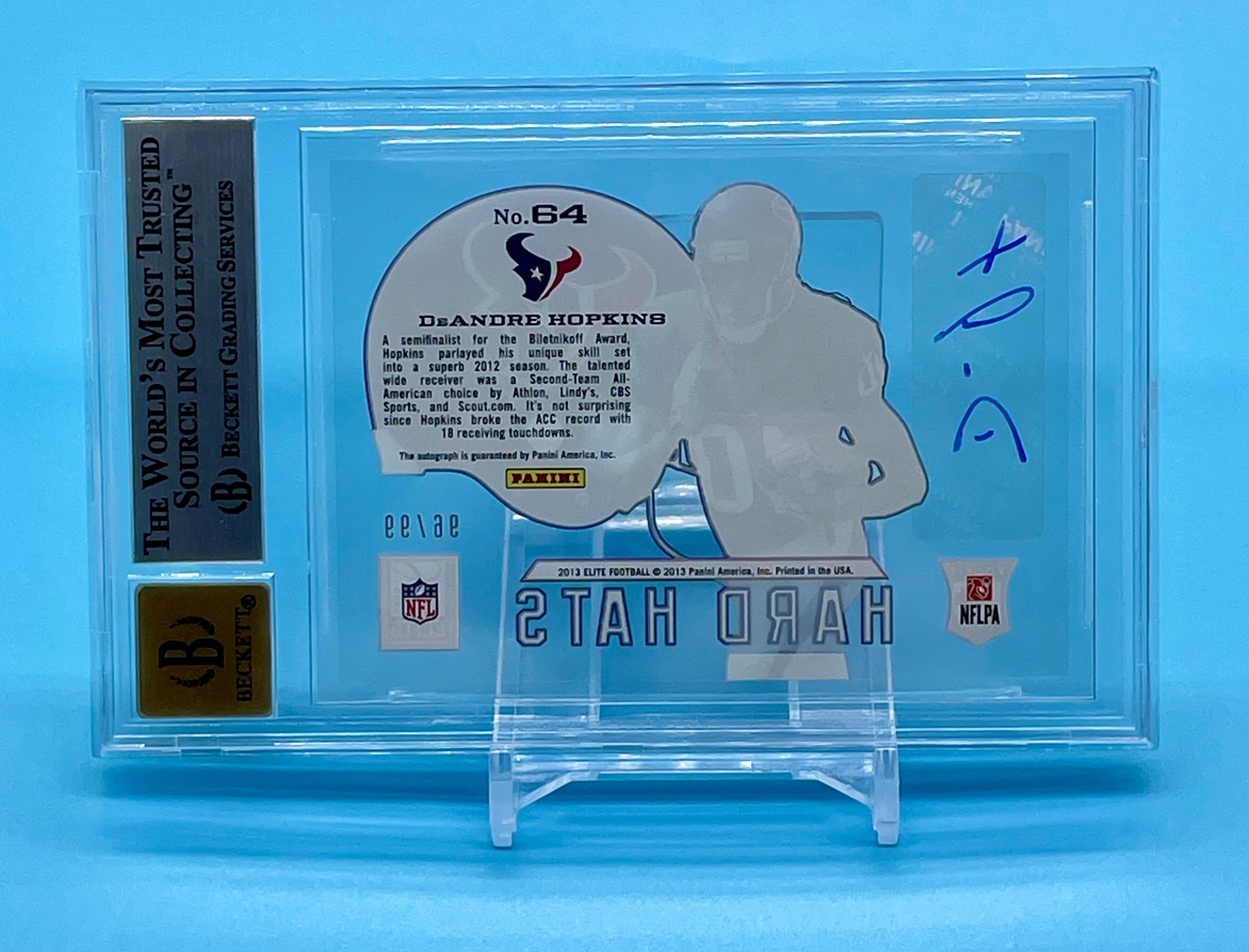 ❤️2013 Elite DeAndre Hopkins Hard Hats Acetate Rookie Auto RC /99 BGS 8.5/10 Texans