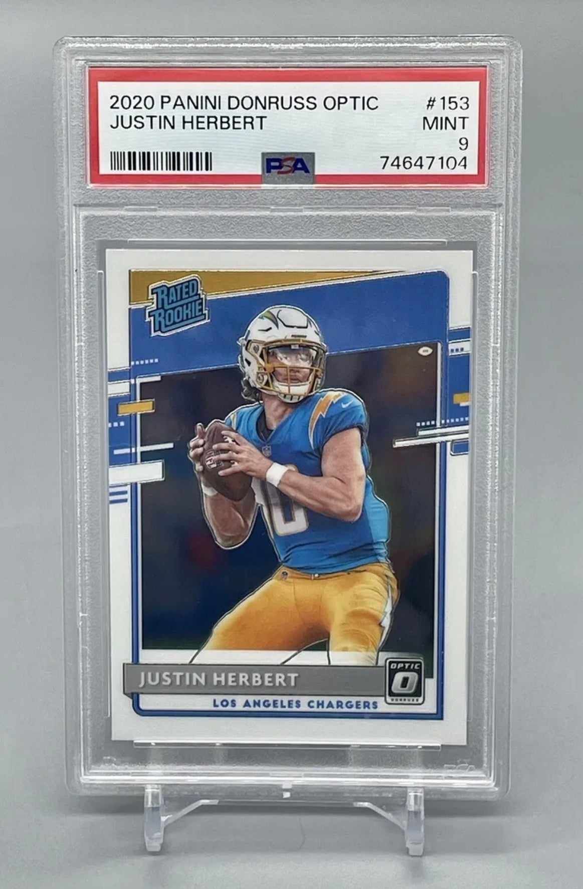 ❤️Justin Herbert 2020 Panini Donruss optic #153 Chargers Rated Rookie RC PSA 9