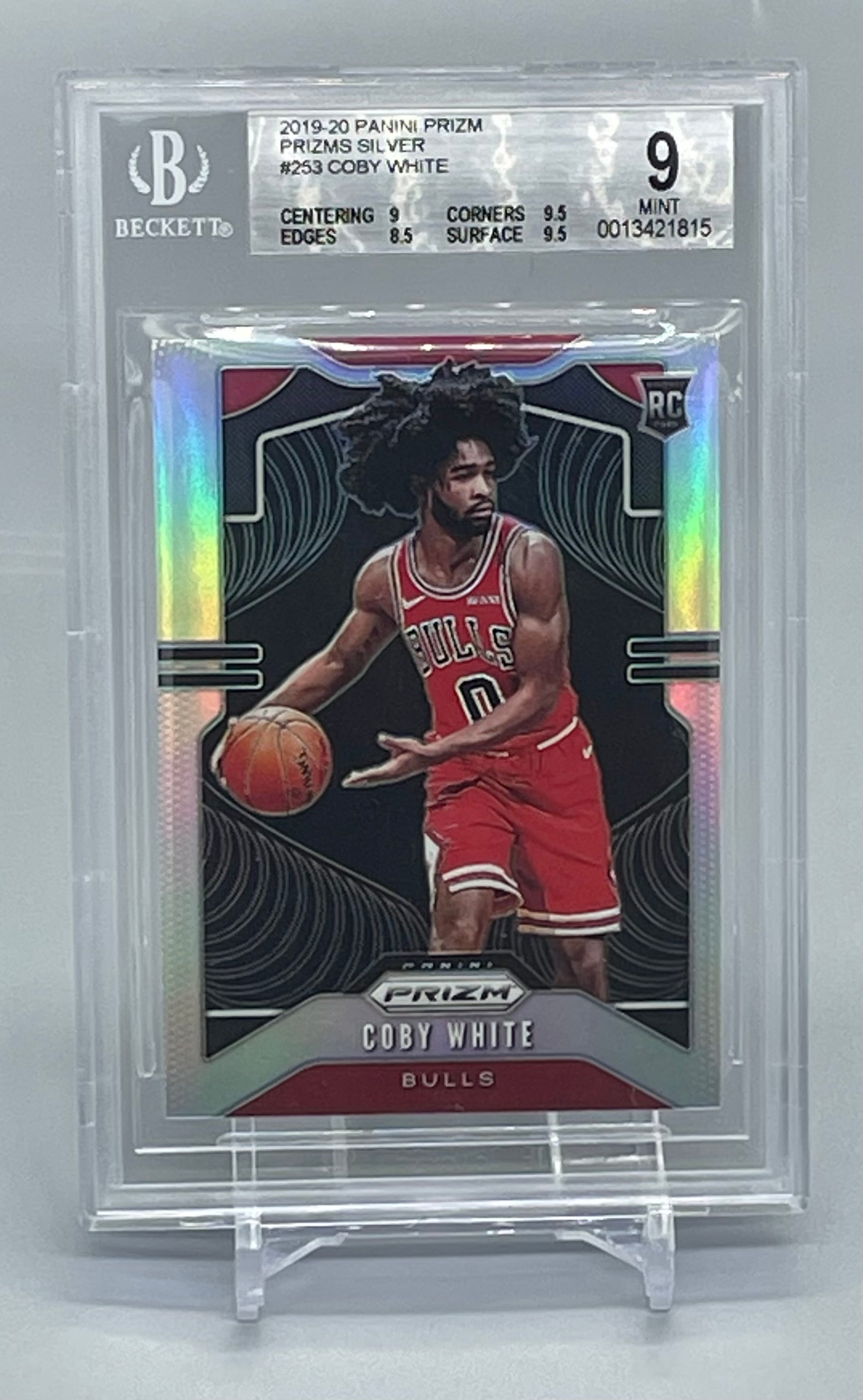 ❤️2019-20 Prizm Coby White Silver Prizm Rookie RC #253 BGS 9