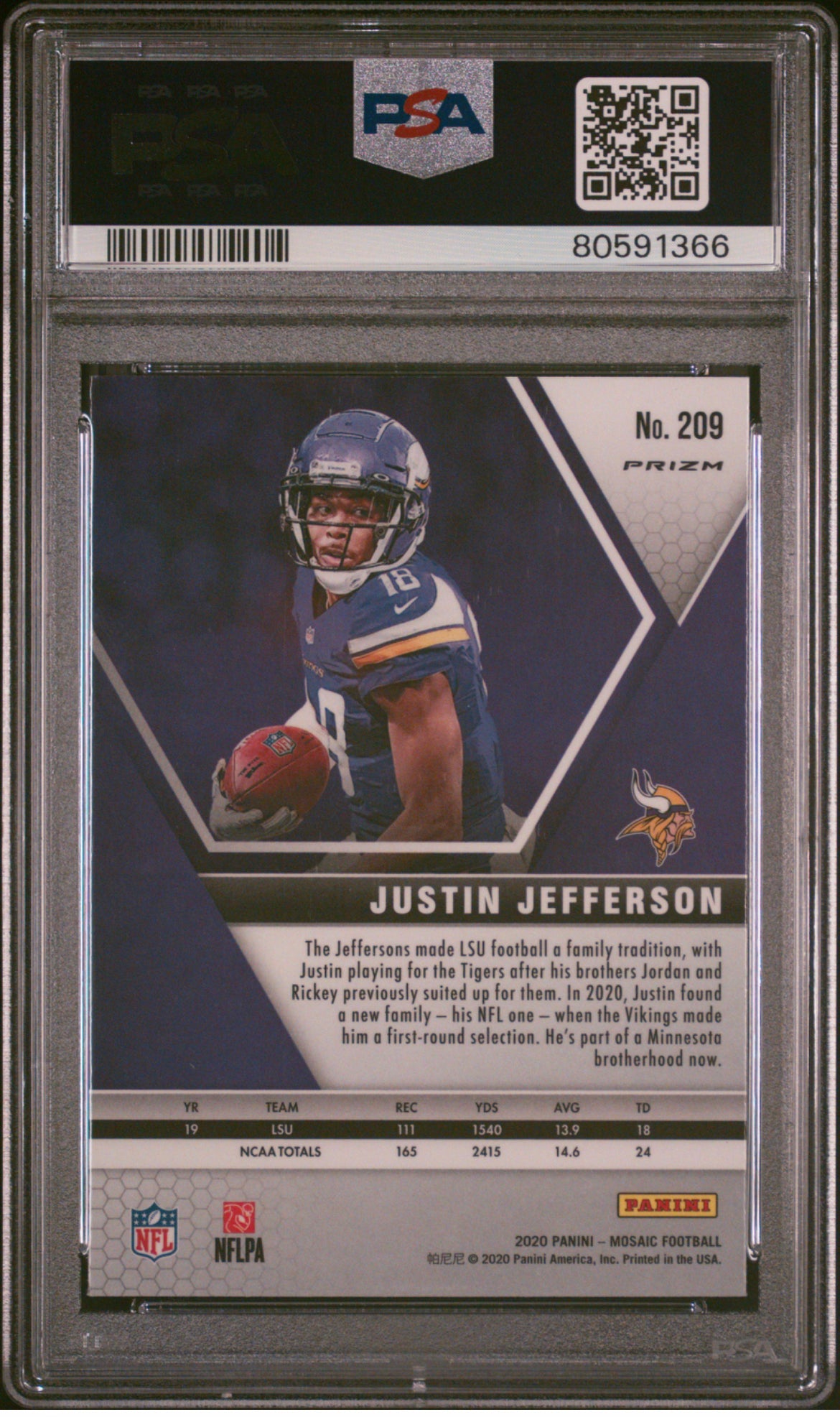 ❤️2020 Panini Mosaic #209 Justin Jefferson Camo Pink Rookie RC PSA 10 Vikings