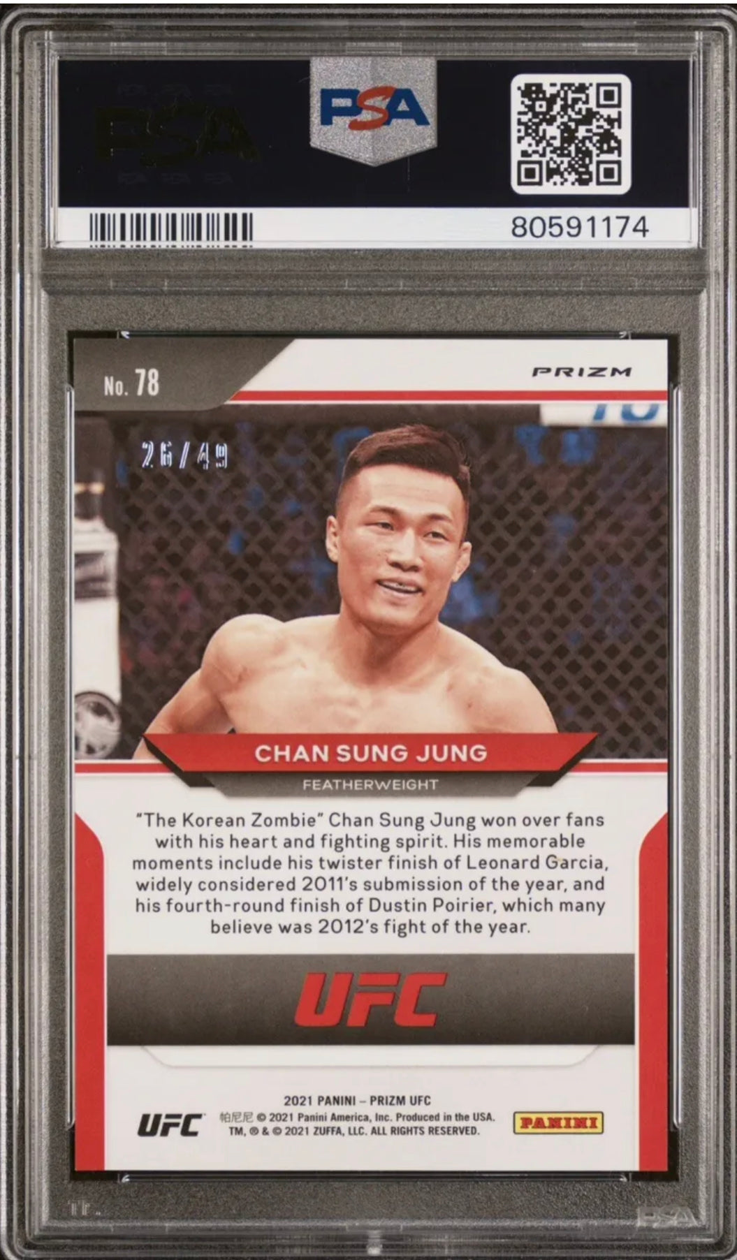 ❤️2021 Panini Prizm UFC 1st Edition Prizm Teal #78 Chan Sung Jung “The Korean Zombie” /49 Psa 9 Pop 3