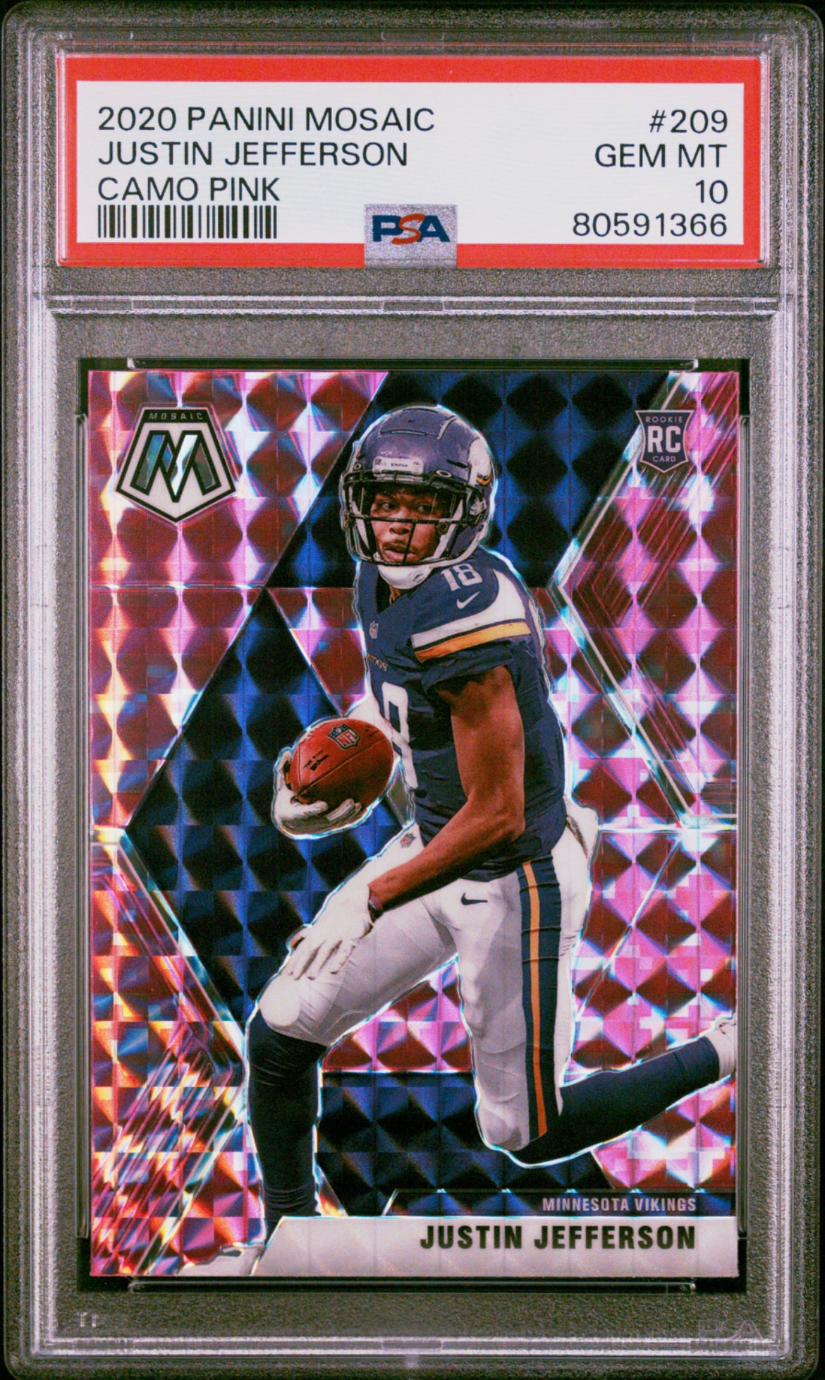 ❤️2020 Panini Mosaic #209 Justin Jefferson Camo Pink Rookie RC PSA 10 Vikings