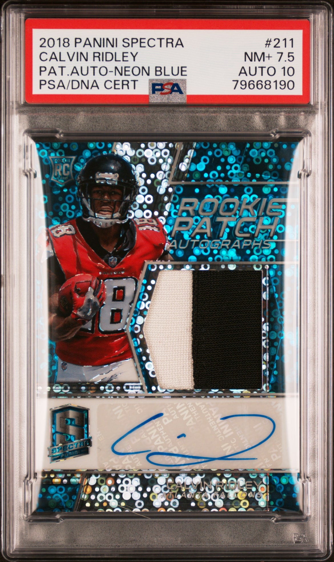 ❤️2018 Panini Spectra Neon Blue Disco Calvin Ridley Rookie Patch RPA /75 Psa 7.5 Auto 10 Pop 2 Jaguars Falcons