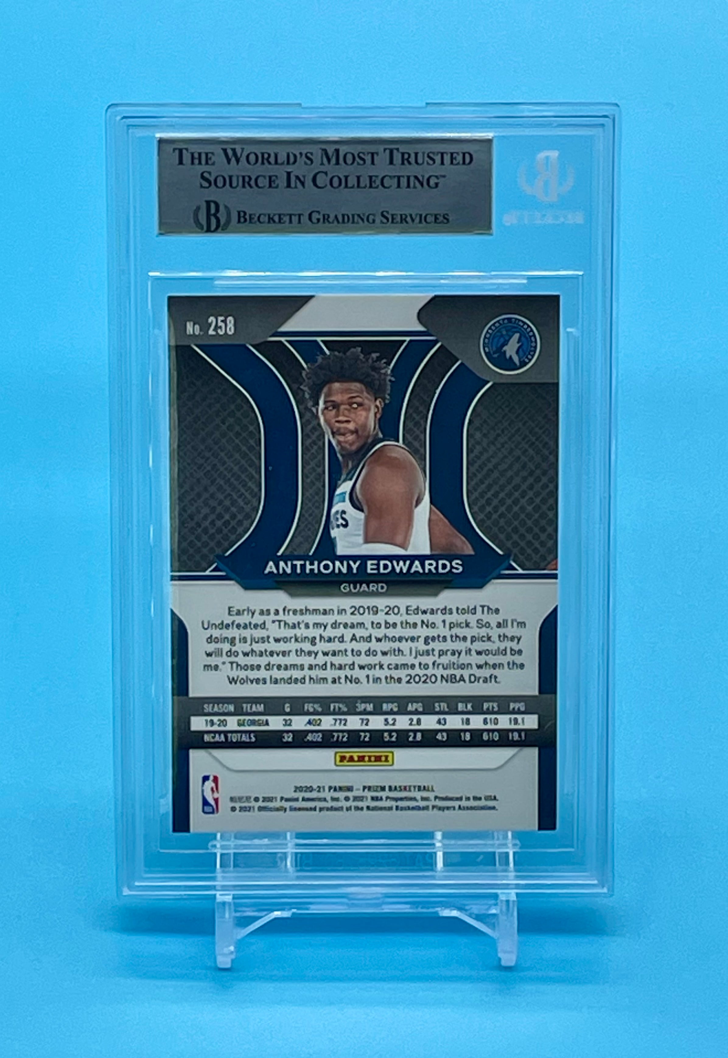 ❤️2020 PRIZM ANTHONY EDWARDS #258 ROOKIE RC BGS AUTO SPECIAL INSCRIPTION #1 PICK