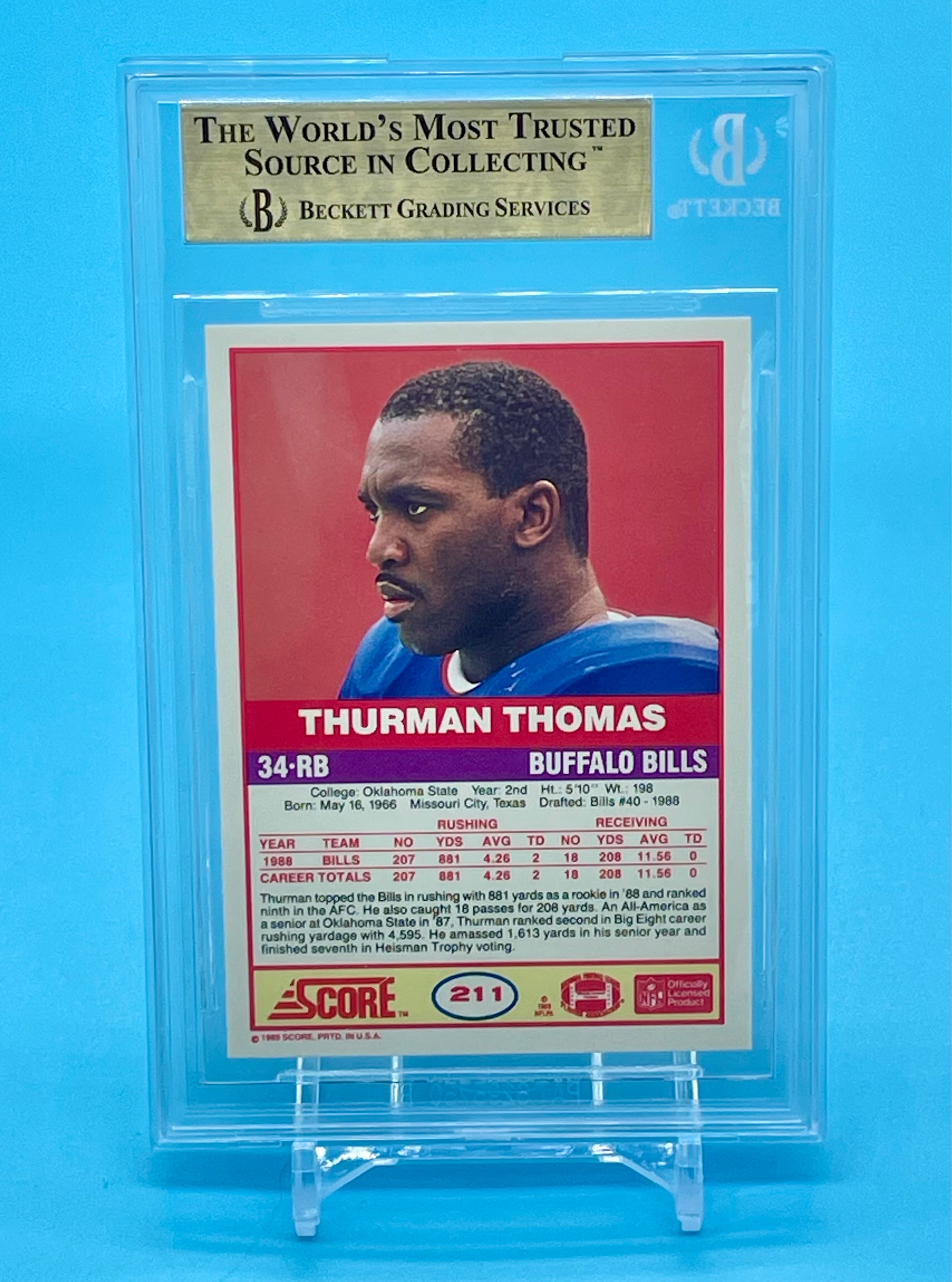 ❤️Thurman Thomas Bills HOF 1989 Score #211 Rookie Card RC BGS 9.5 True Gem Mint