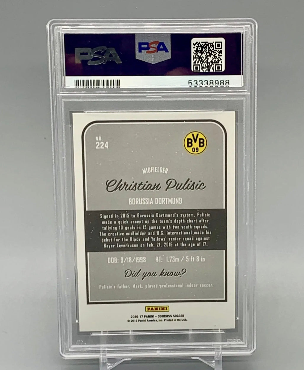 ❤️ Christian Pulisic 2016 Donruss Debuts Holographic  PSA 9 Mint Rookie RC Holo