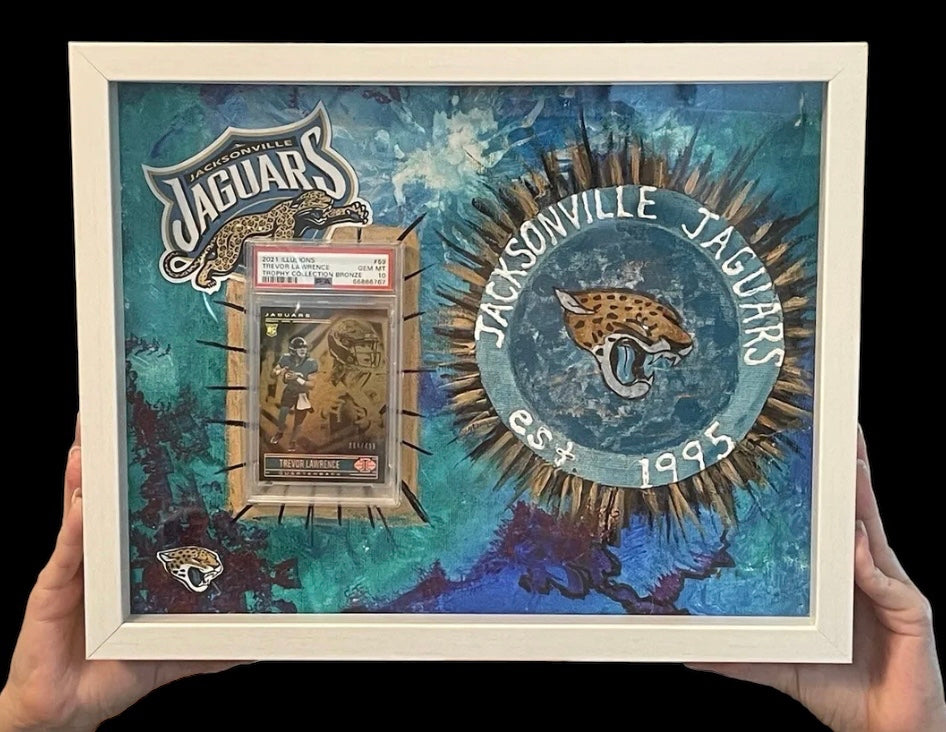 ❤️ Sports Art painted by Kathryn Hume w/ a 2021 Illusions Trophy Bronze Trevor Lawrence Rookie /499 PSA 9 Pop 6!