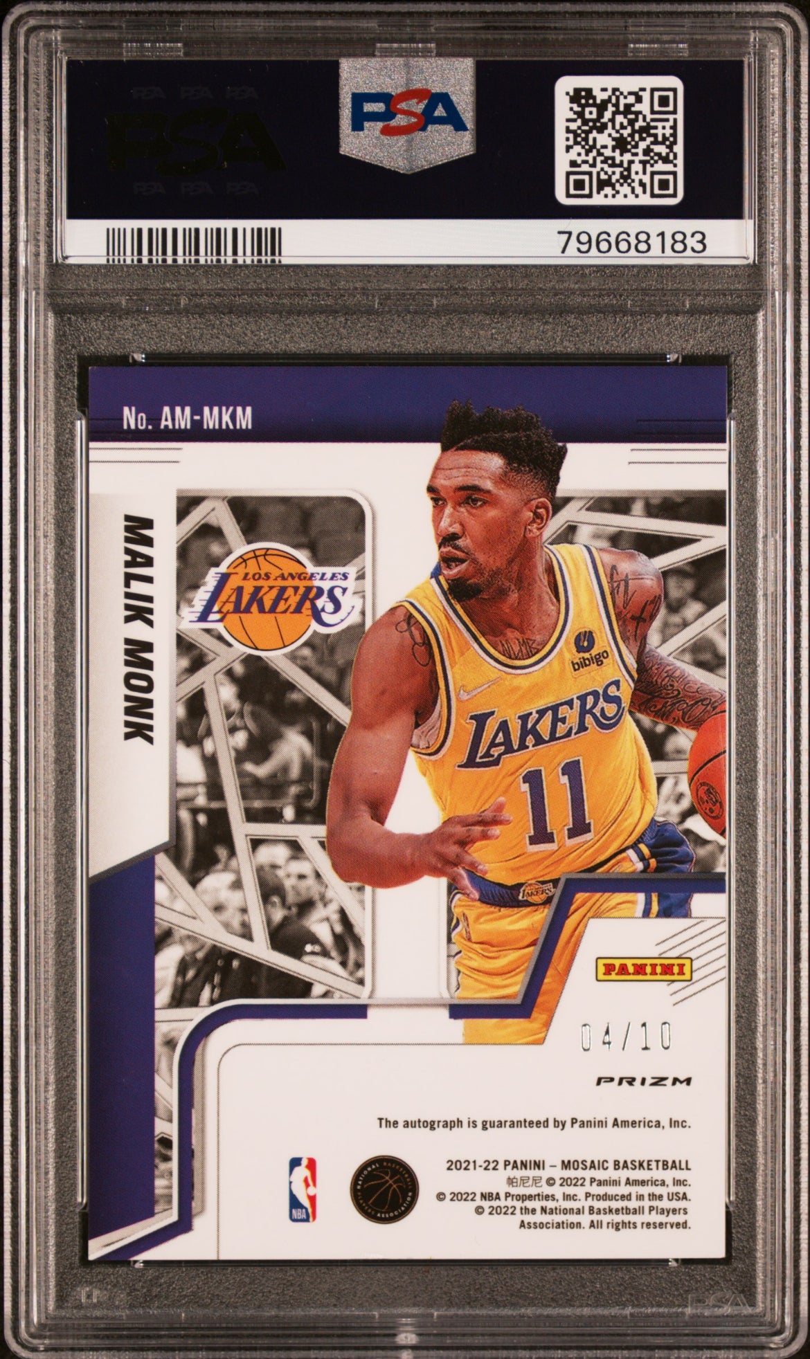 ❤️2021 Mosaic Basketball #AM-MKM Malik Monk Gold #/10 Lakers Pop 1 Psa 8 Auto 9