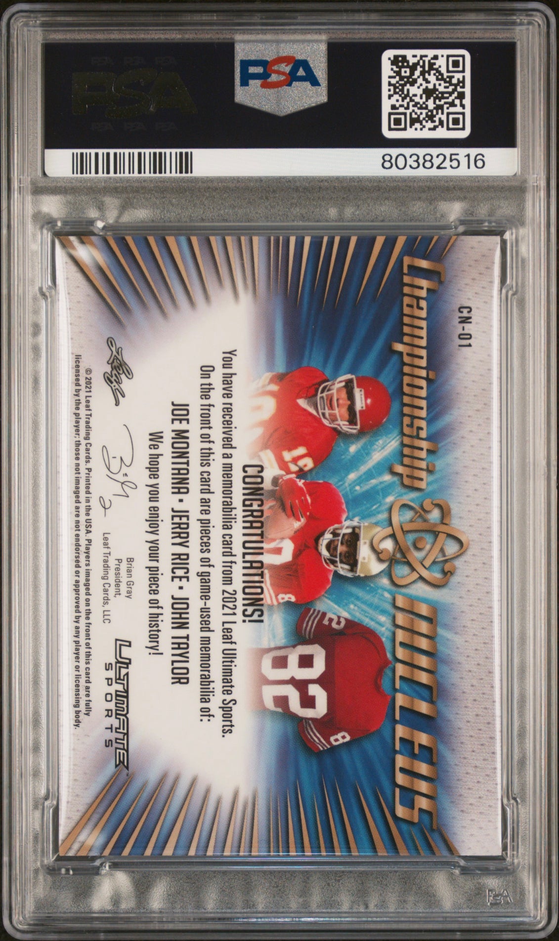 ❤️ 2021 LEAF ULTIMATE SPORTS MONTANA RICE TAYLOR PATCH 1/2 NUCLEUS GAME USED PSA 10