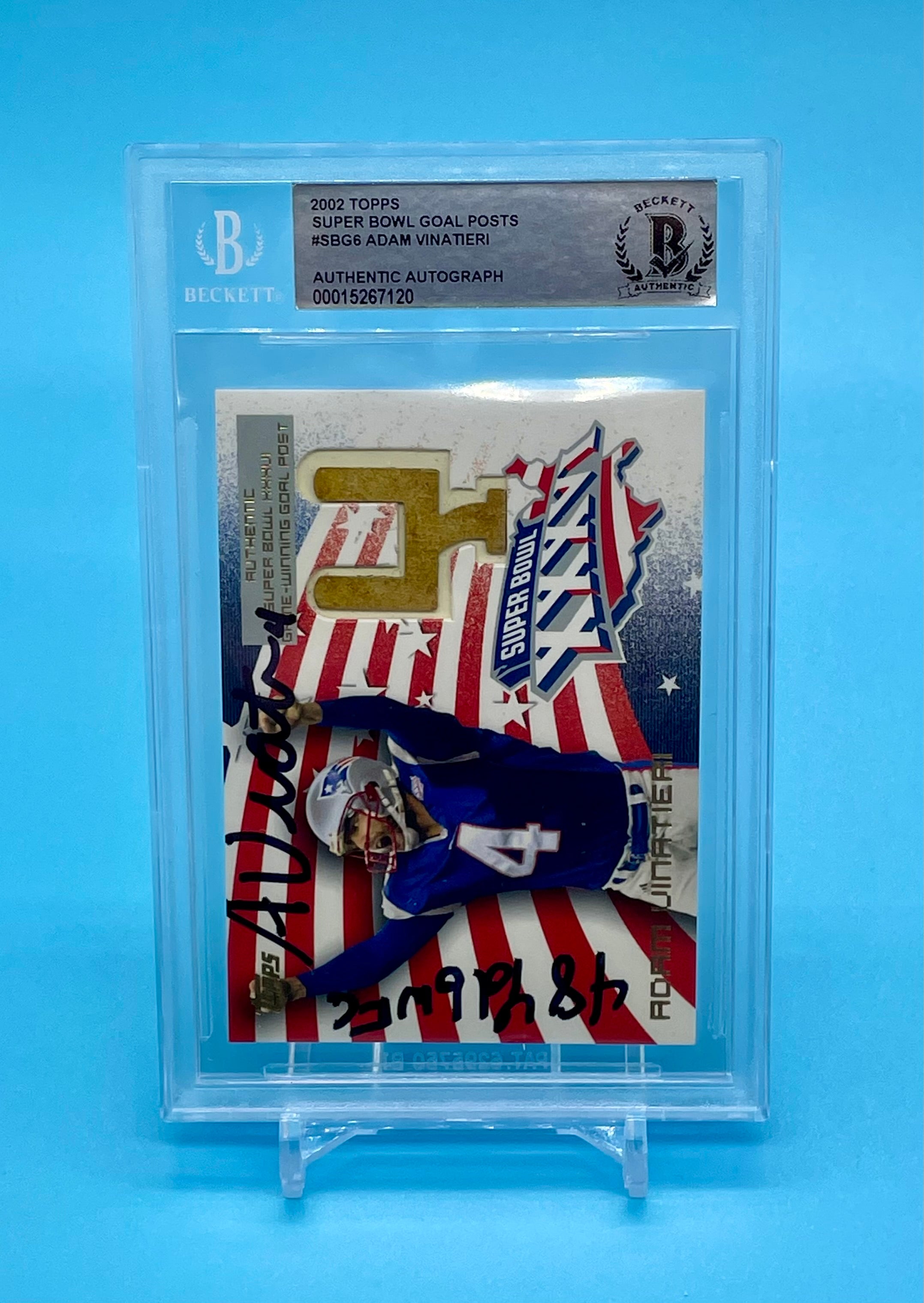 ❤️Super Rare BGS Beckett AUTOGRAPHED 2002 ADAM VINATIERI Goal Post W/ “48 YD G.W.F.G”