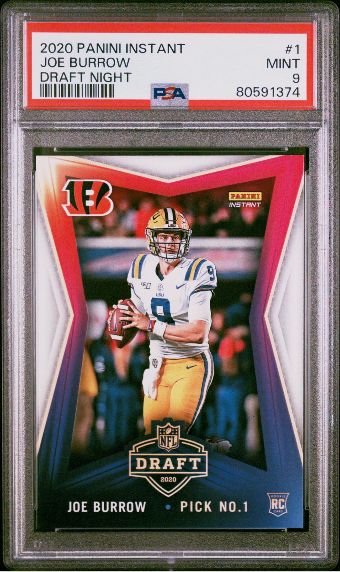 ❤️2020 Joe Burrow Panini Instant Draft Night Rookie RC Bengals LSU /8156 Psa 9