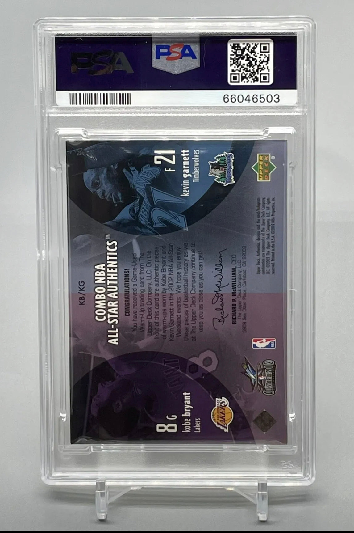 ❤️Kobe Bryant (First All-Star Game MVP) / Kevin Garnett 2002 Upper Deck All-Star Game Used Jersey /300 PSA 8 Pop 1!