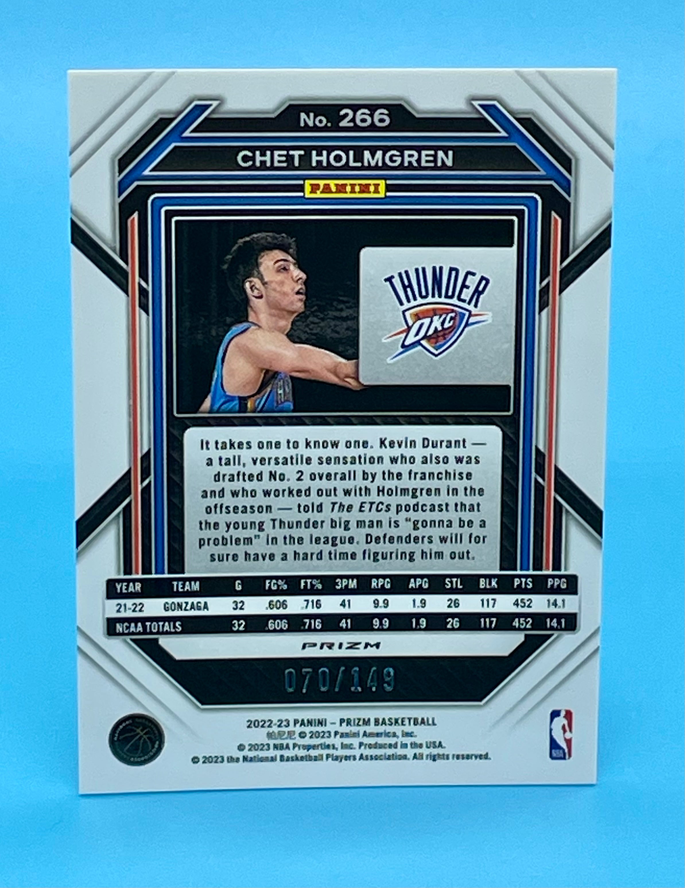 ❤️2022-23 PANINI PRIZM CHET HOLMGREN PURPLE CRACKED ICE ROOKIE RC /149 THUNDER