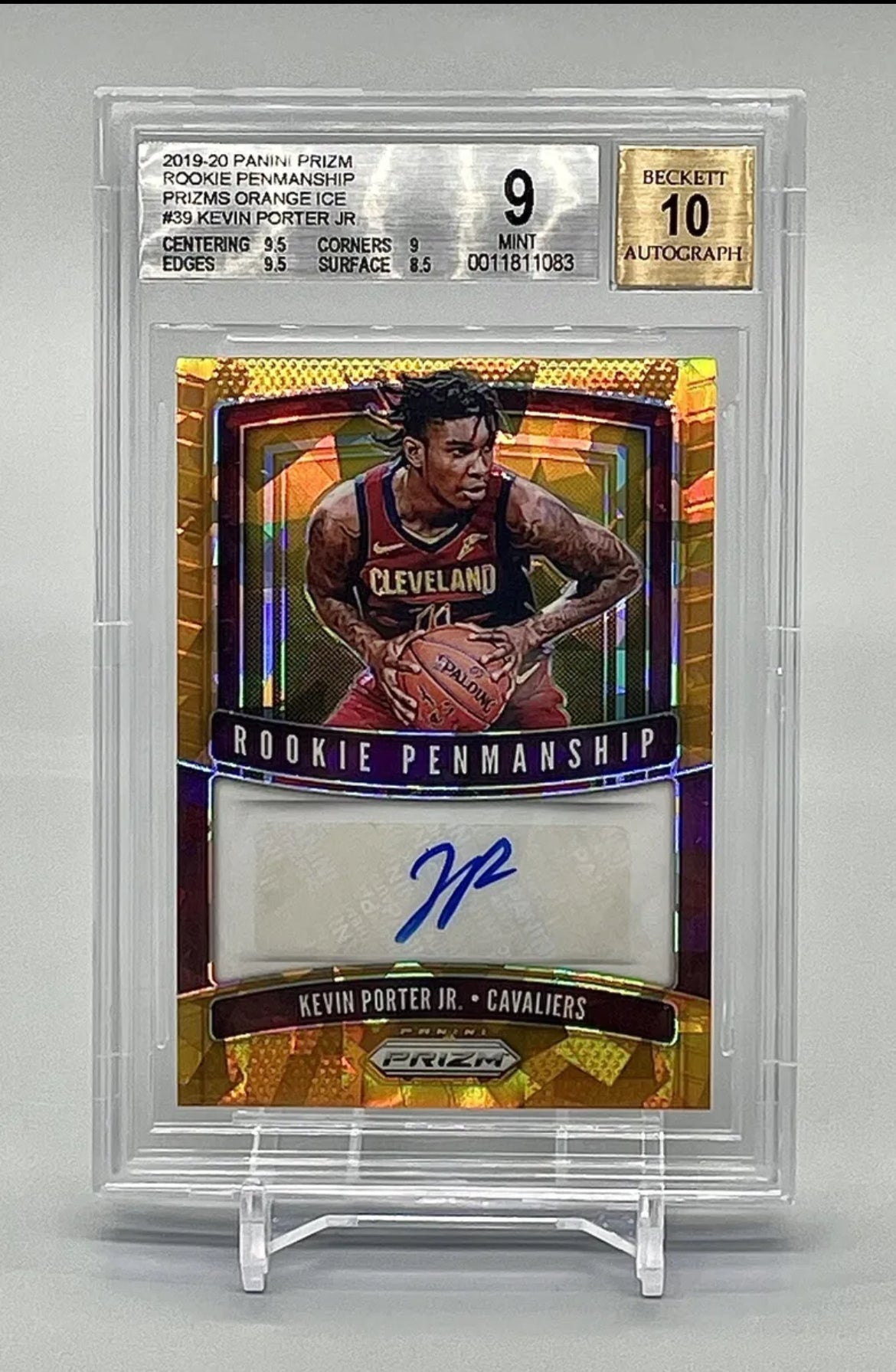 2019 Orange Cracked Ice Prizm Kevin Porter Jr Rc Rookie SSP BGS 9 Auto 10