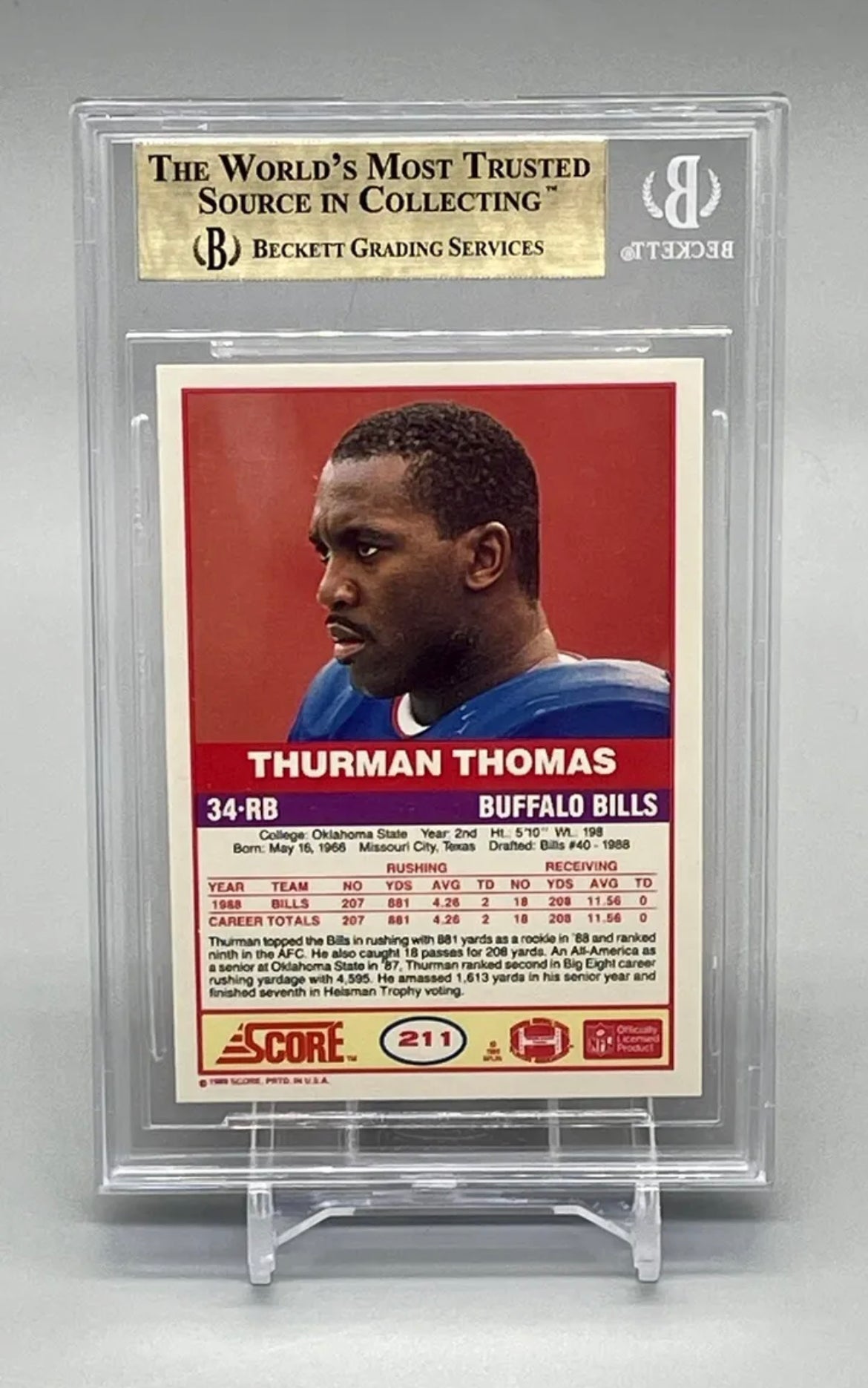 ❤️Thurman Thomas Bills HOF 1989 1st Edition Score #211 Rookie Card RC BGS 9.5 Gem Mint