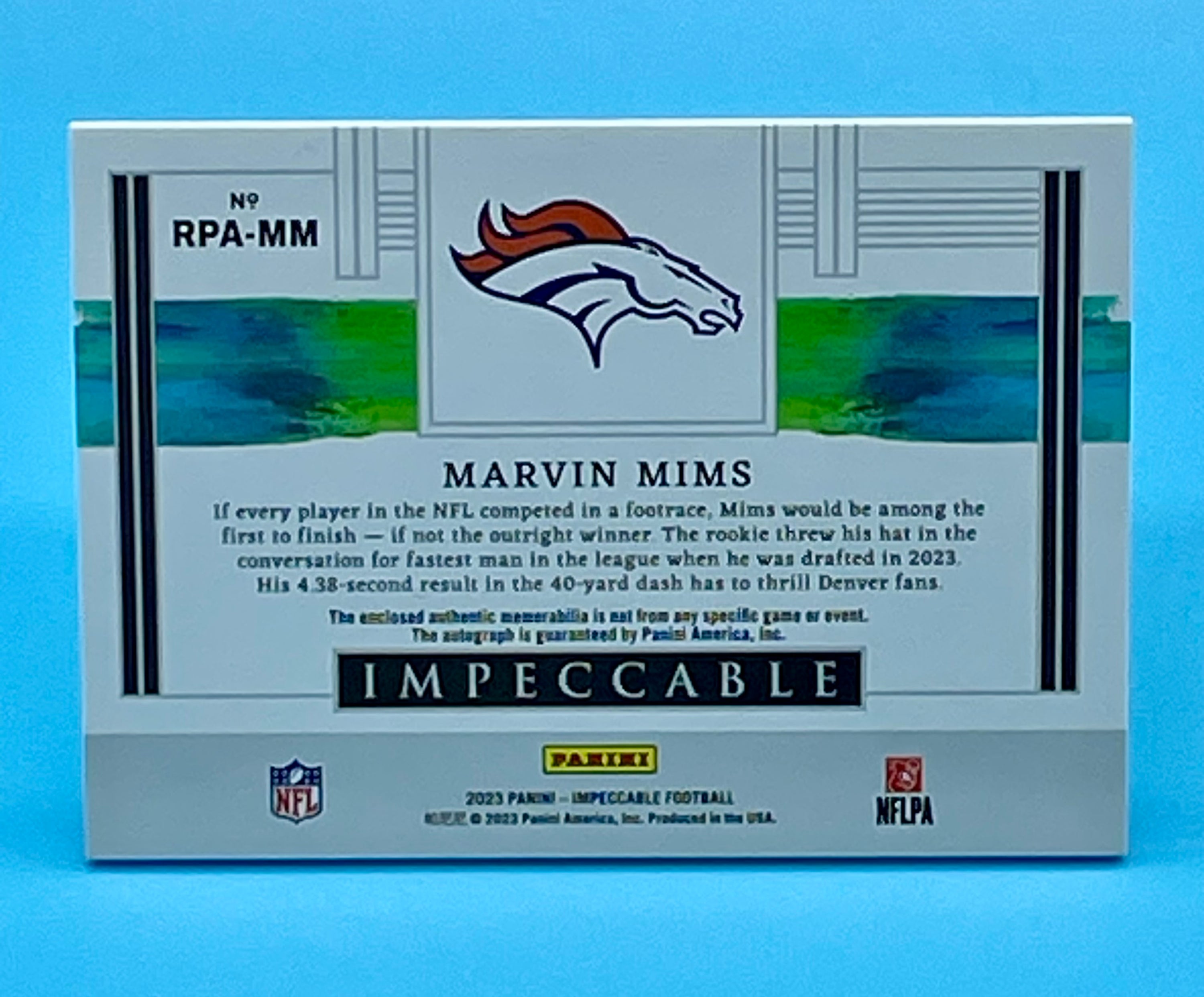 ❤️2023 Panini Impeccable Marvin Mims #/49 Rookie Player Worn Patch Auto RC RPA