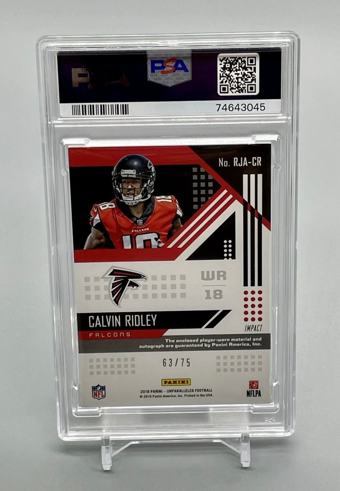 ❤️CALVIN RIDLEY 2018 Unparalleled RPA /75 Color Auto Rookie Jersey RC PSA 8 Auto 9 Pop 1