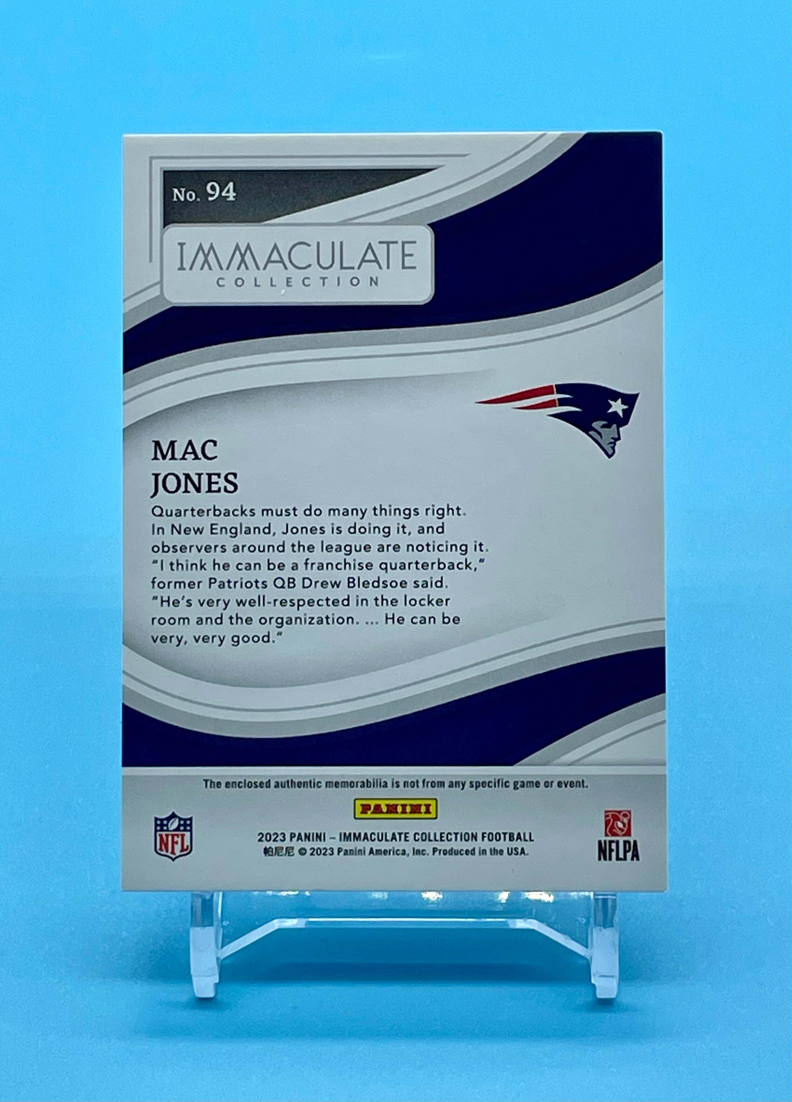 ❤️2023 Immaculate Collection Mac Jones /99 Patriots 2 Color Patch Card