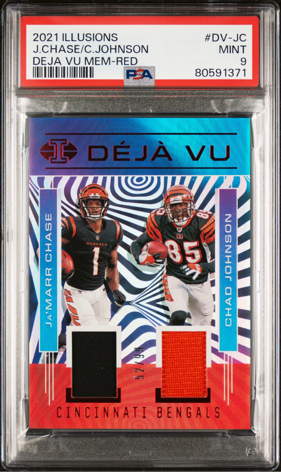 ❤️2021 Illusions Deja Vu Jamarr Chase Chad Johnson red dual patch Rookie RC Bengals /99 Psa 9